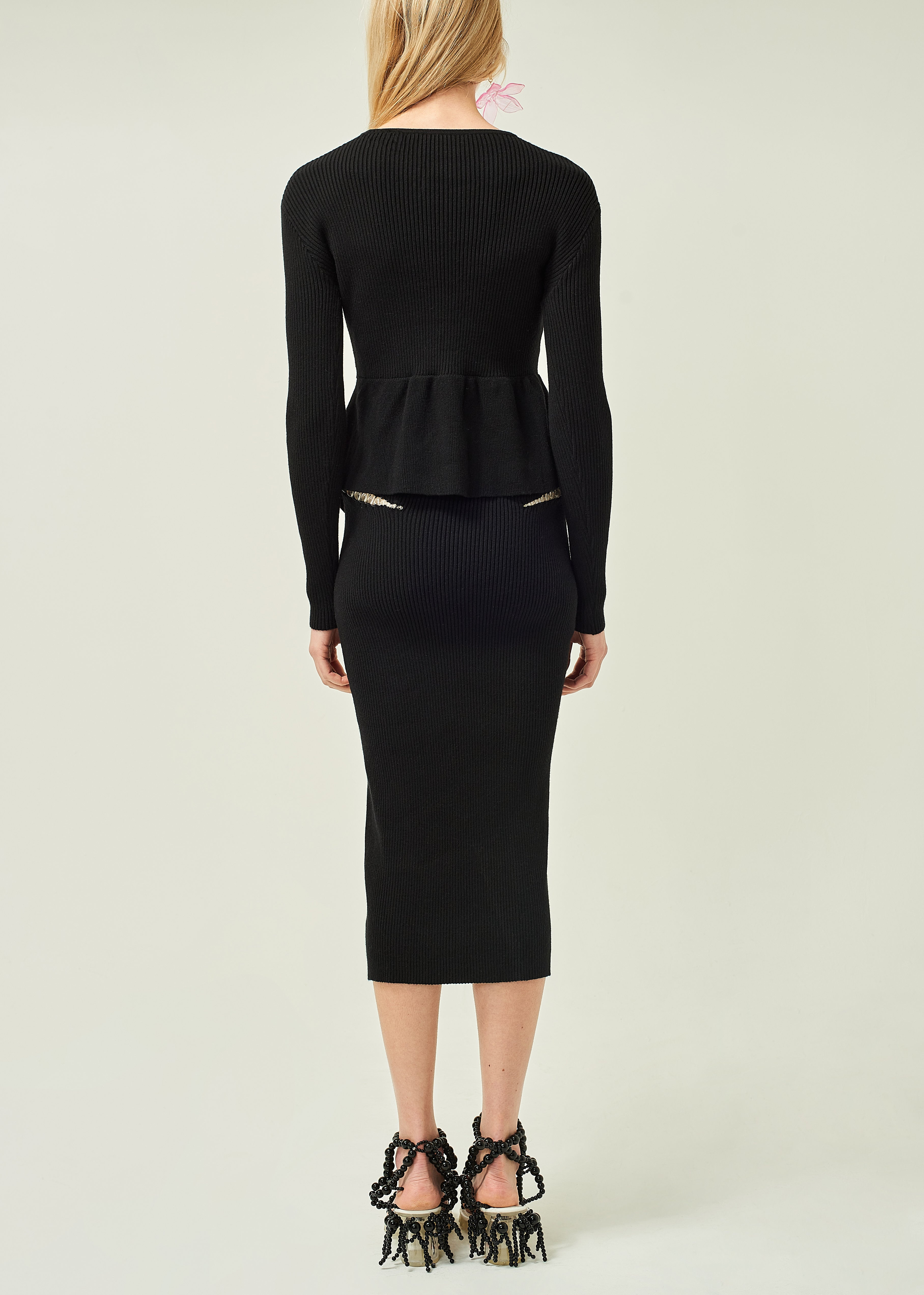WOMEN LONG SLEEVE STYLE BLACK BEADED CROPPED CUT-OUT TOP