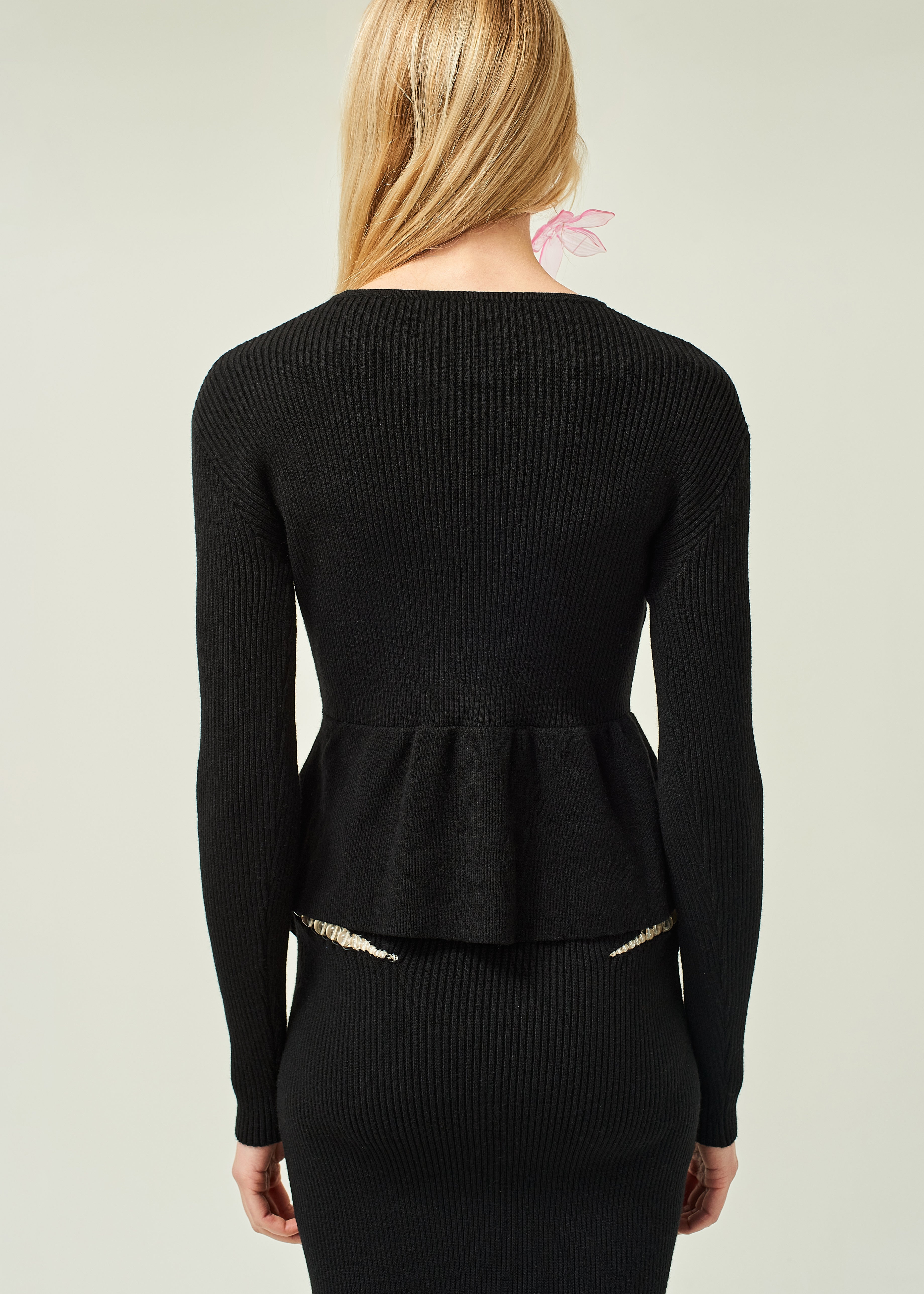 WOMEN LONG SLEEVE STYLE BLACK BEADED CROPPED CUT-OUT TOP