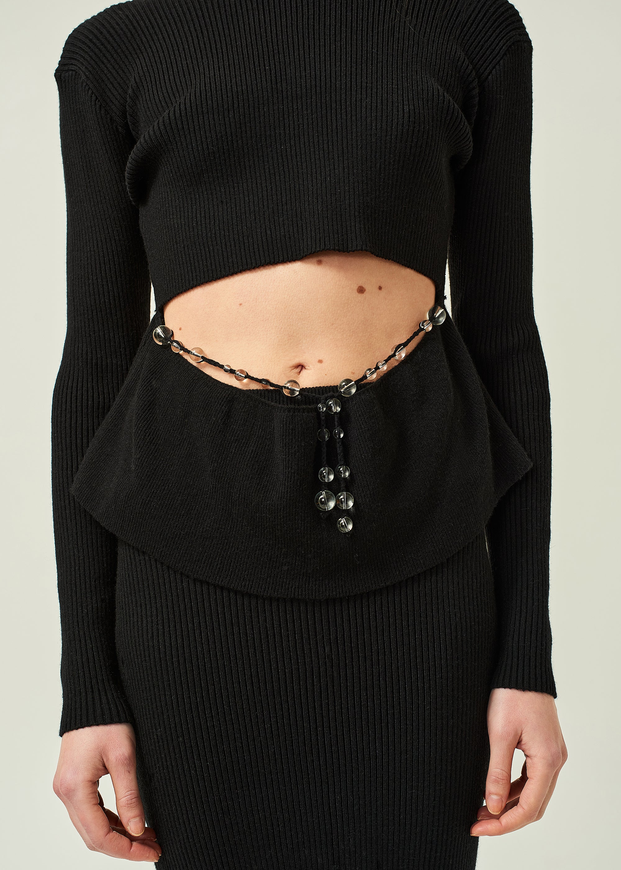 WOMEN LONG SLEEVE STYLE BLACK BEADED CROPPED CUT-OUT TOP