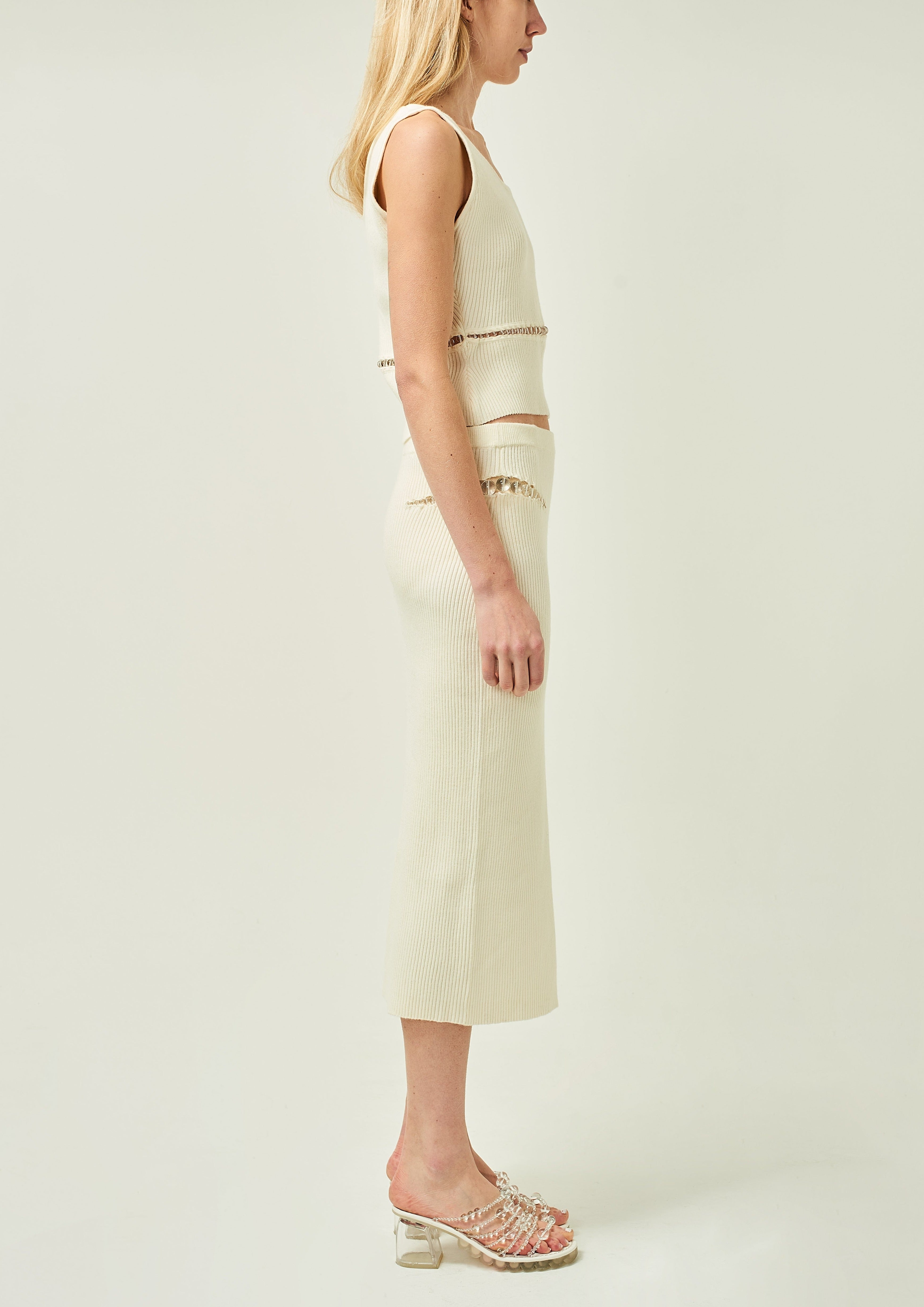 WOMEN WHITE STYLE BEADED CUT-OUT TOP