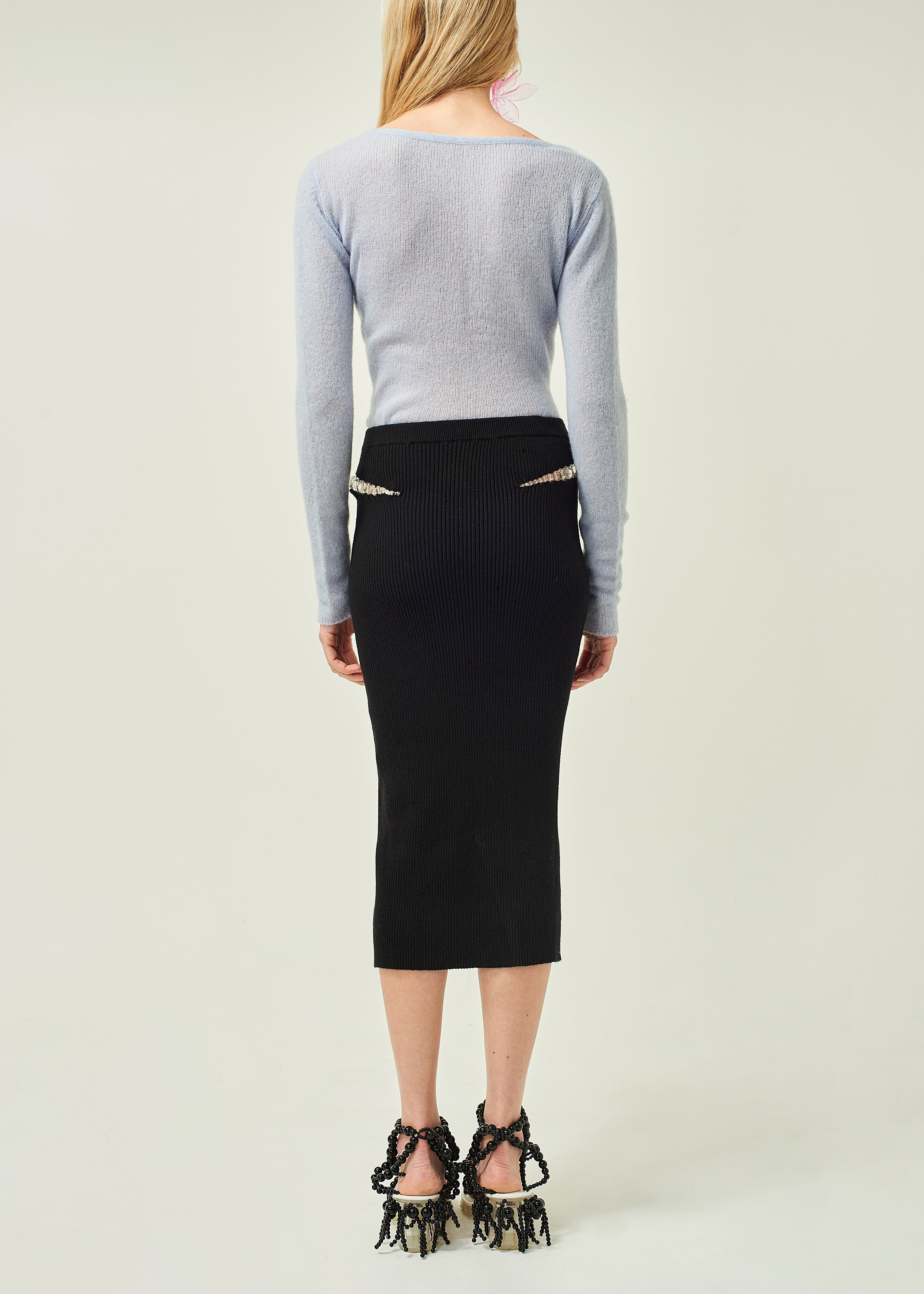 WOMEN MIDI BLACK CLEAR STYLE BEADED MINI SKIRT