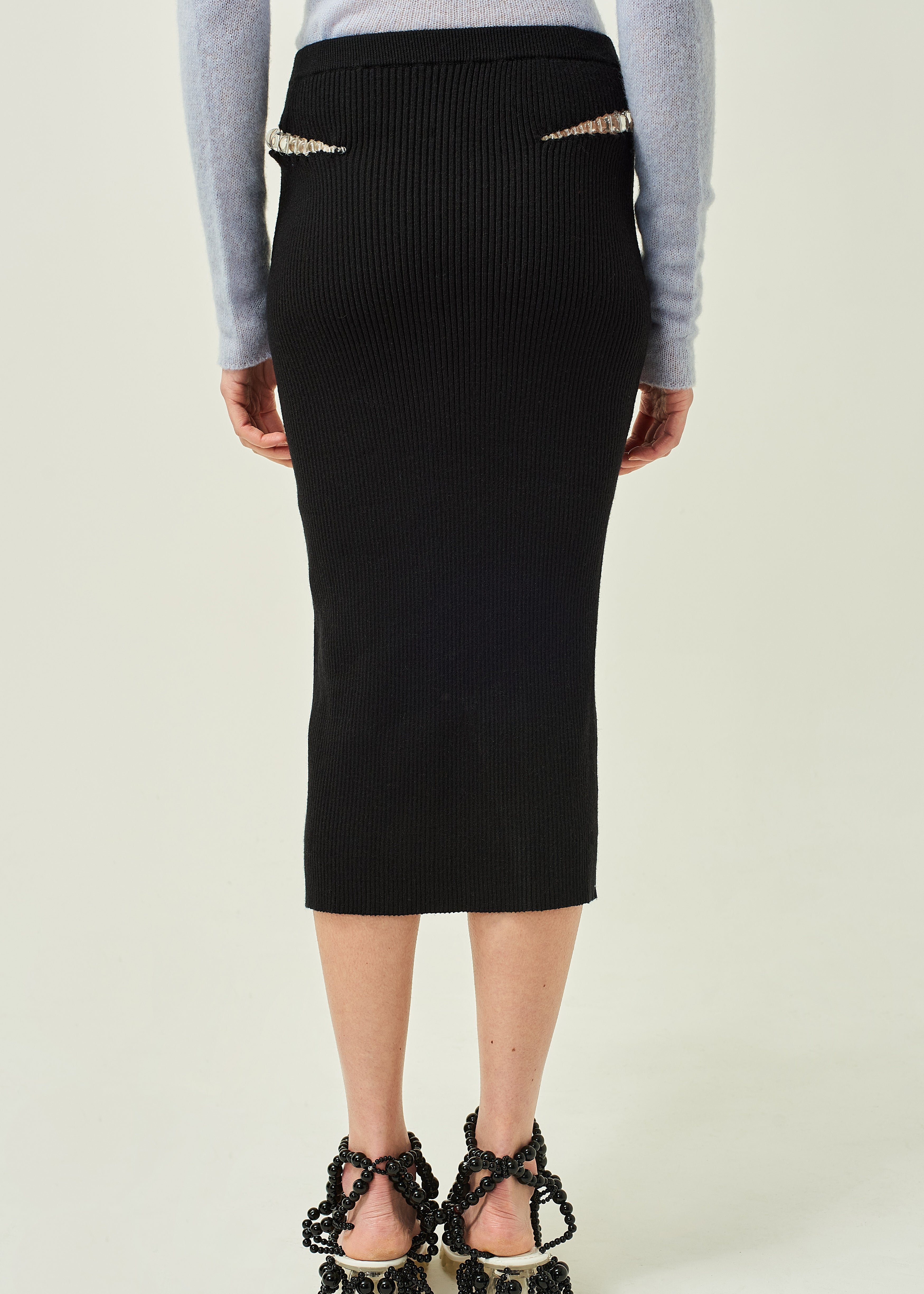 WOMEN MIDI BLACK CLEAR STYLE BEADED MINI SKIRT
