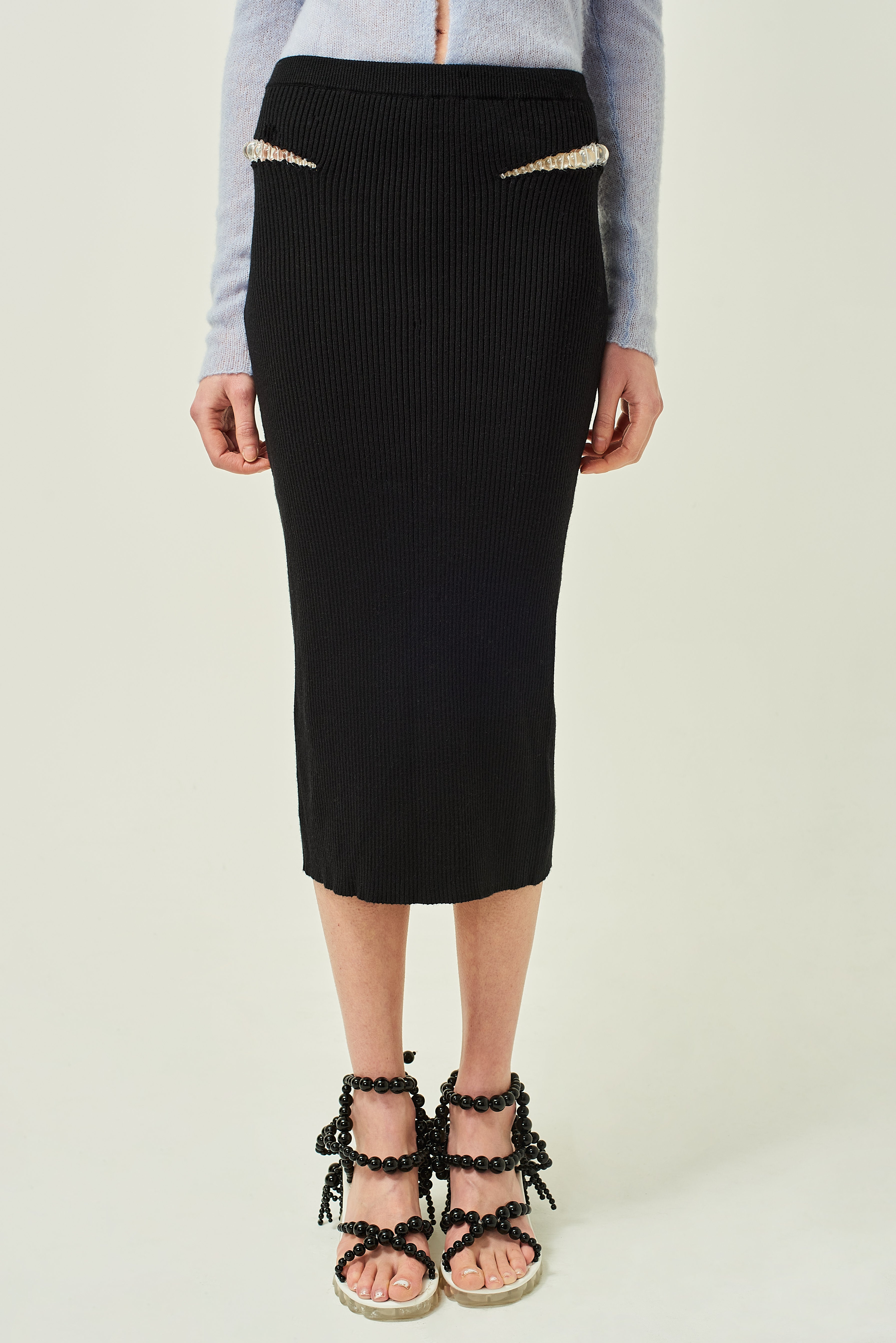WOMEN MIDI BLACK CLEAR STYLE BEADED MINI SKIRT