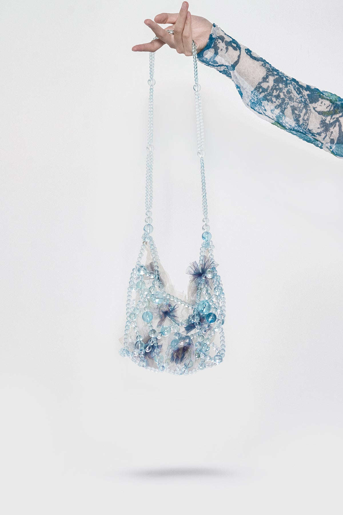 WOMEN GIRL CLEAR BEAD ACCESSORY PURSE PASTEL BLUE BUBBLE BAG