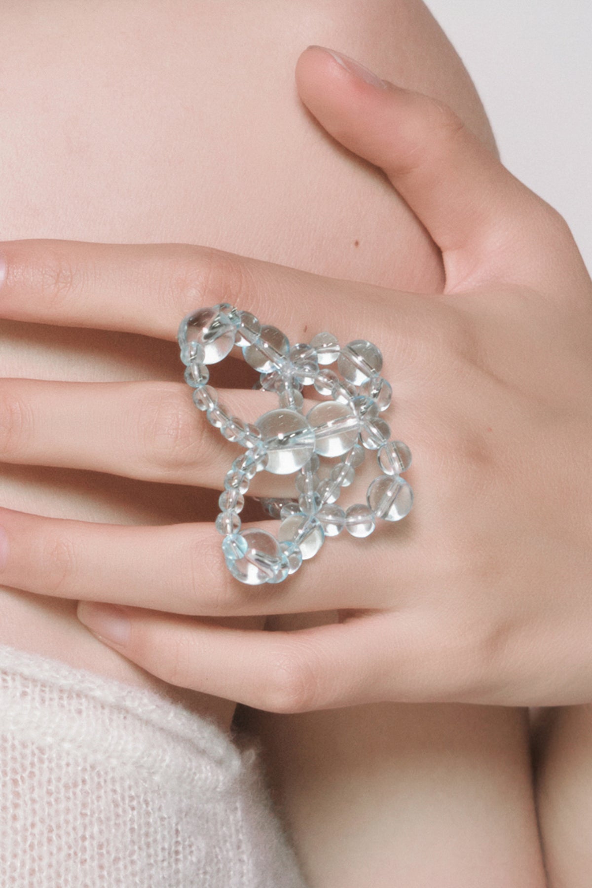 WOMEN GIRL BEAD BLUE BUBBLE BUTTERFLY RING