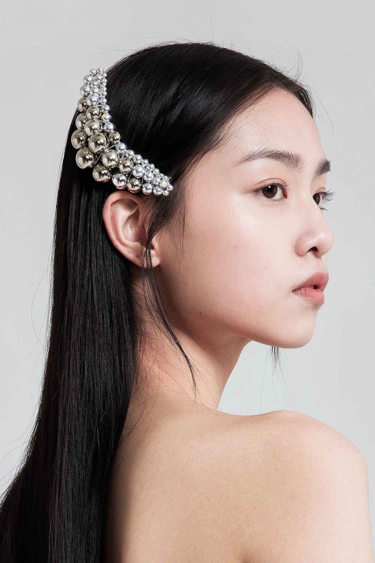 WOMEN GIRL SILVER ACCESSORY BUBBLE CRESCENT HAIR CLIP