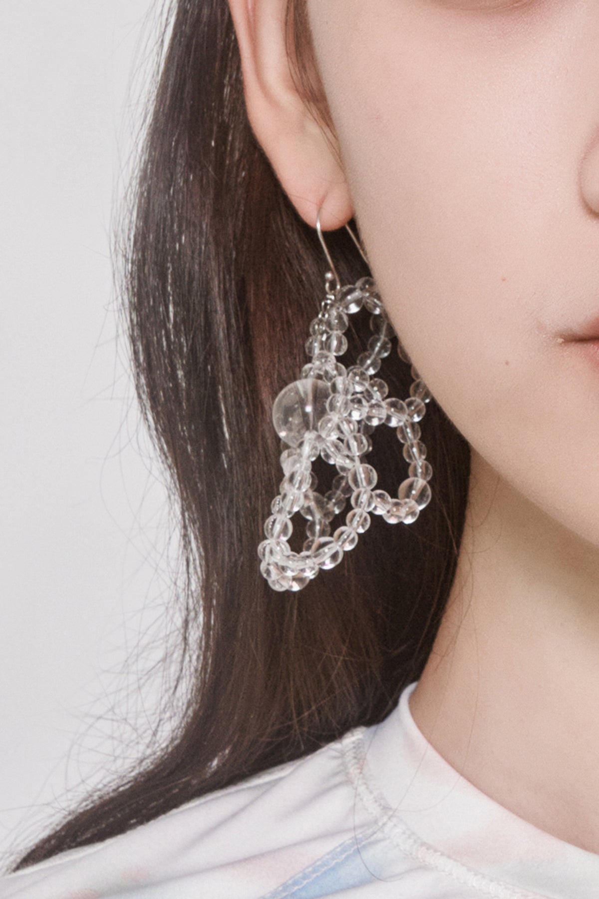 WOMEN GIRL BEAD ACCESSORY CLEAR BUBBLE FLOWER EARRING