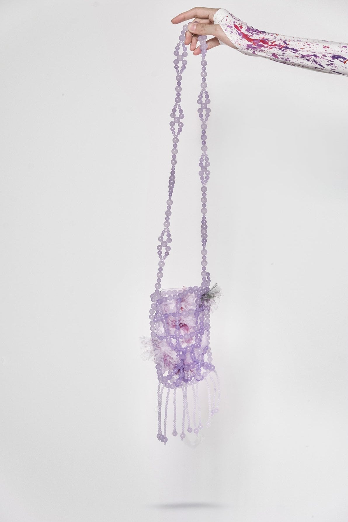 WOMEN GIRL PURPLE CROSSBODY BEADED LILAC STYLE BUBBLE FLOWER JELLYFISH BAG