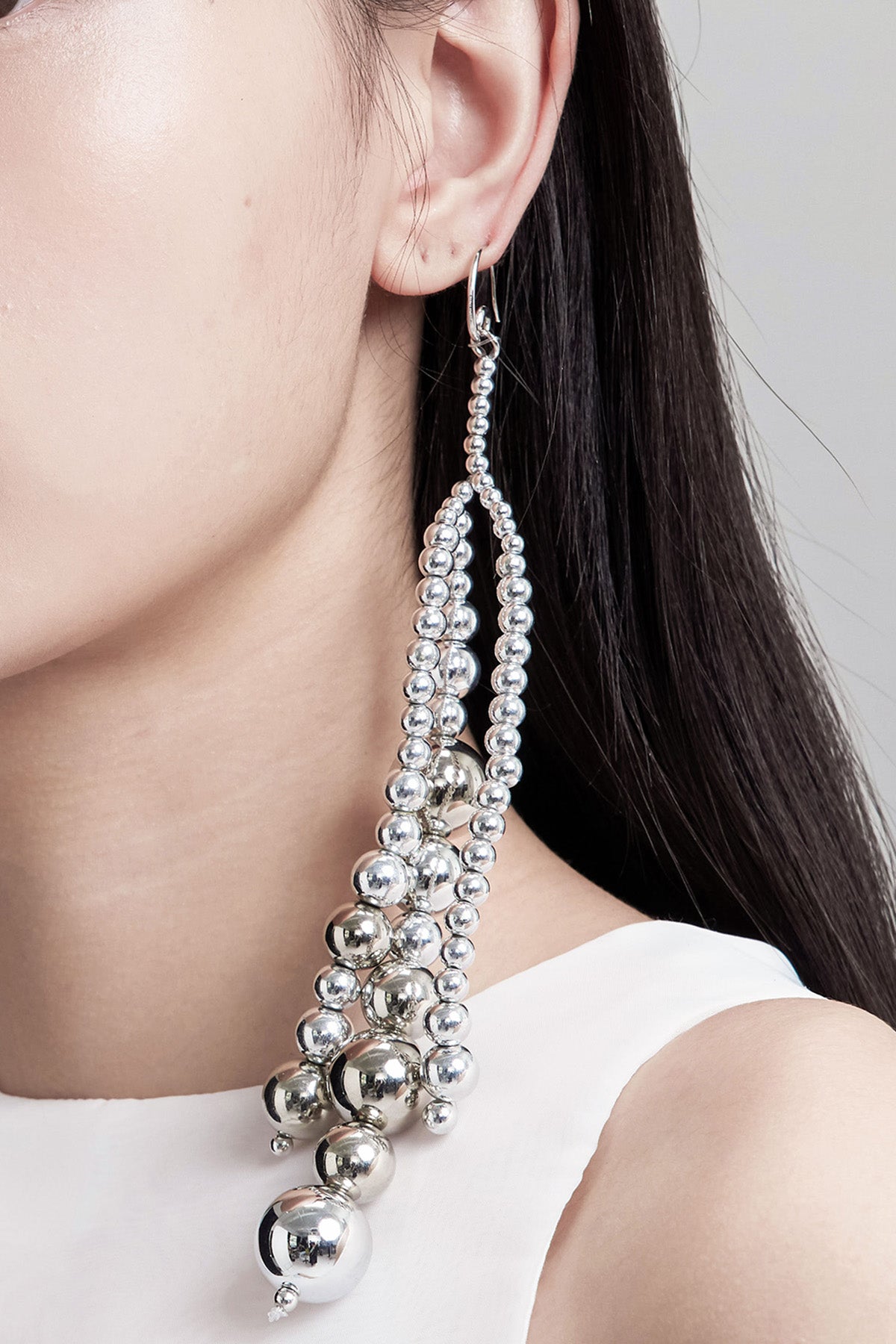 WOMEN GIRL SILVER EARRING ACCESSORY BEADS STYLE EARPIECE BUBBLE METALLIC DROPLETS