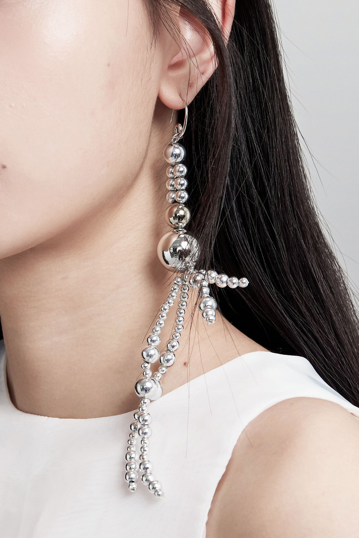 WOMEN GIRL SILVER ACCESSORY BEADS METAL EASPIECE BUBBLE METALLIC KNOT EARRING