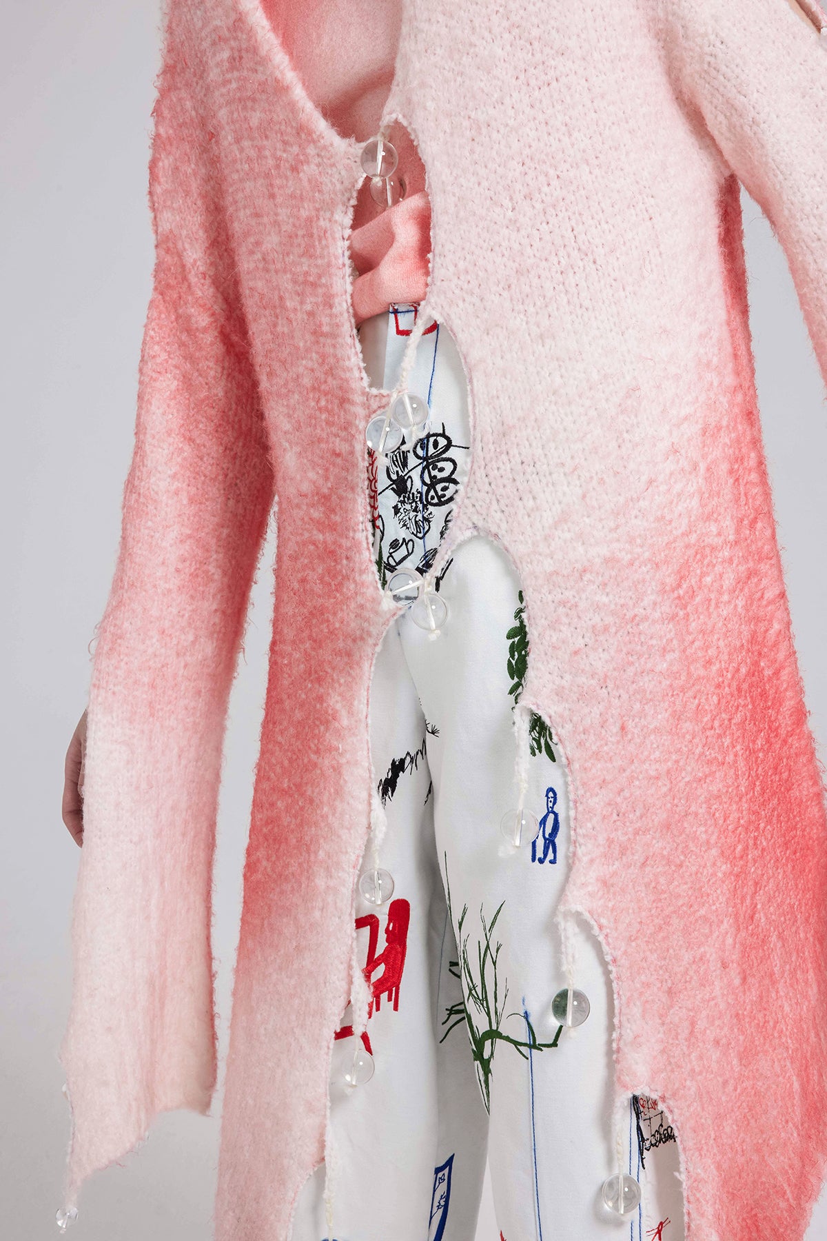 WOMEN GIRL PINK V NECK TIE JACKET BUBBLE OVERSIZED CARDIGAN