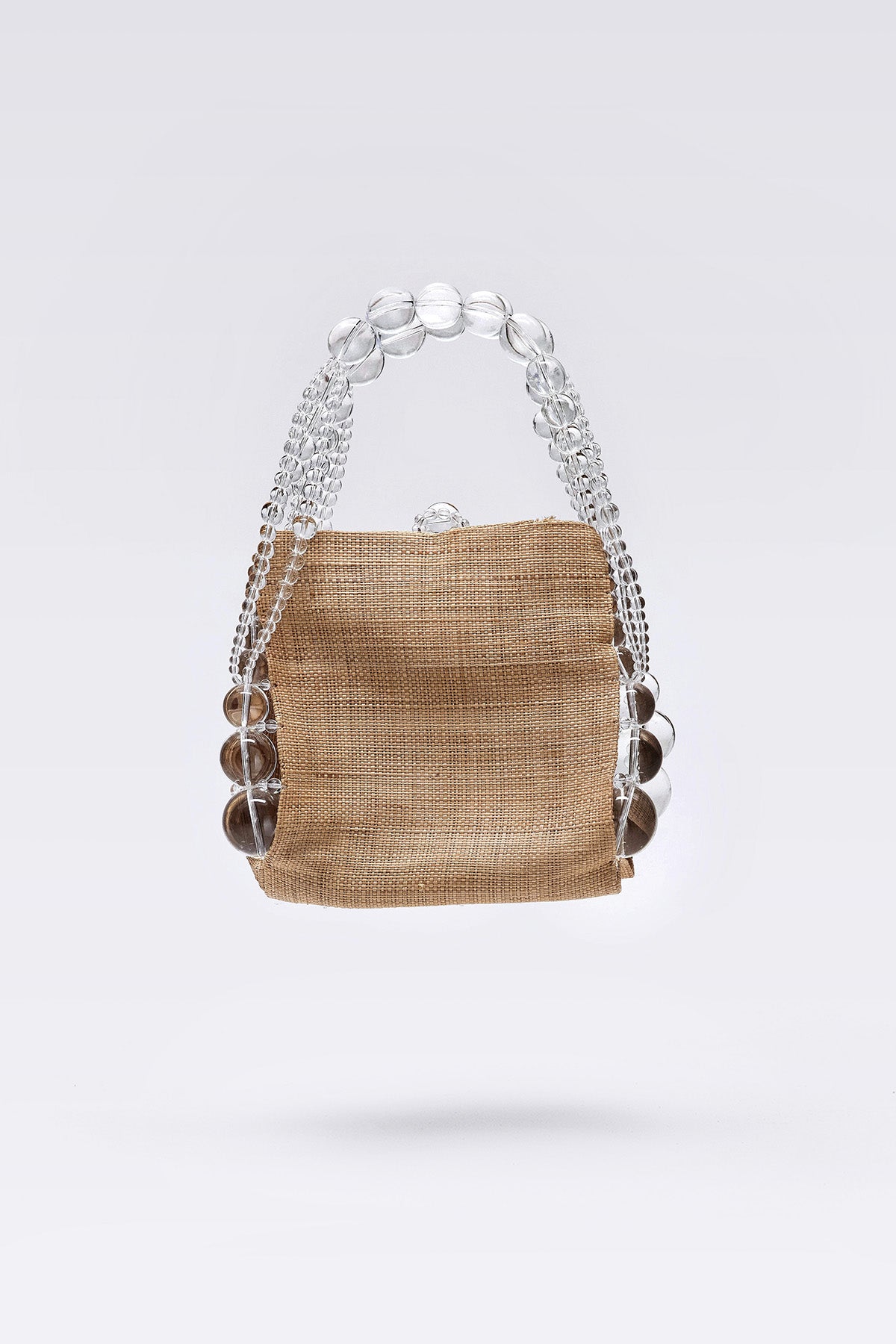 WOMEN GIRL CLEAR BEADS BROWN ACCESSORY PURSE  SHOULDER BUBBLE RAFIA CUBE