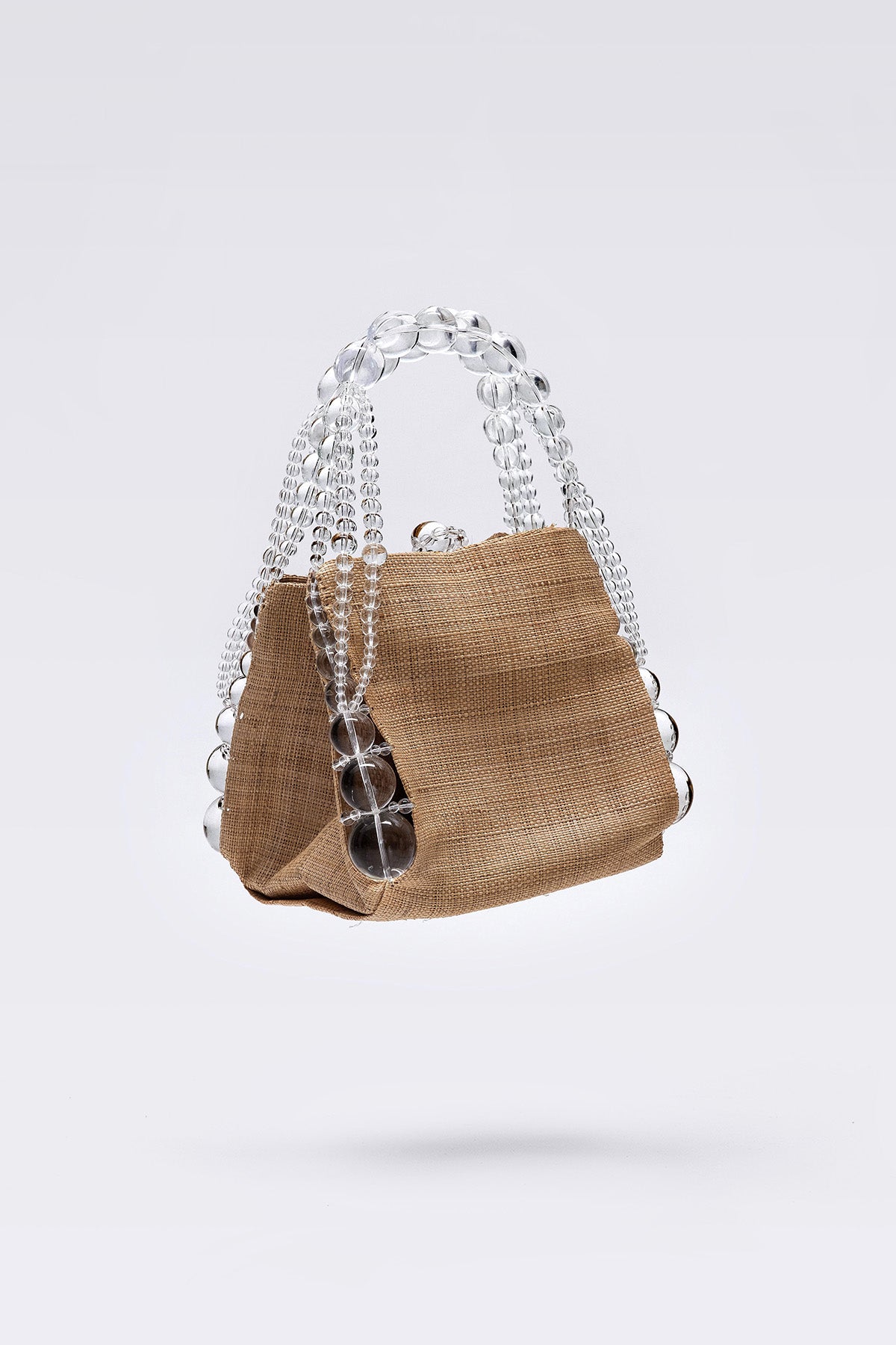 WOMEN GIRL CLEAR BEADS BROWN ACCESSORY PURSE  SHOULDER BUBBLE RAFIA CUBE