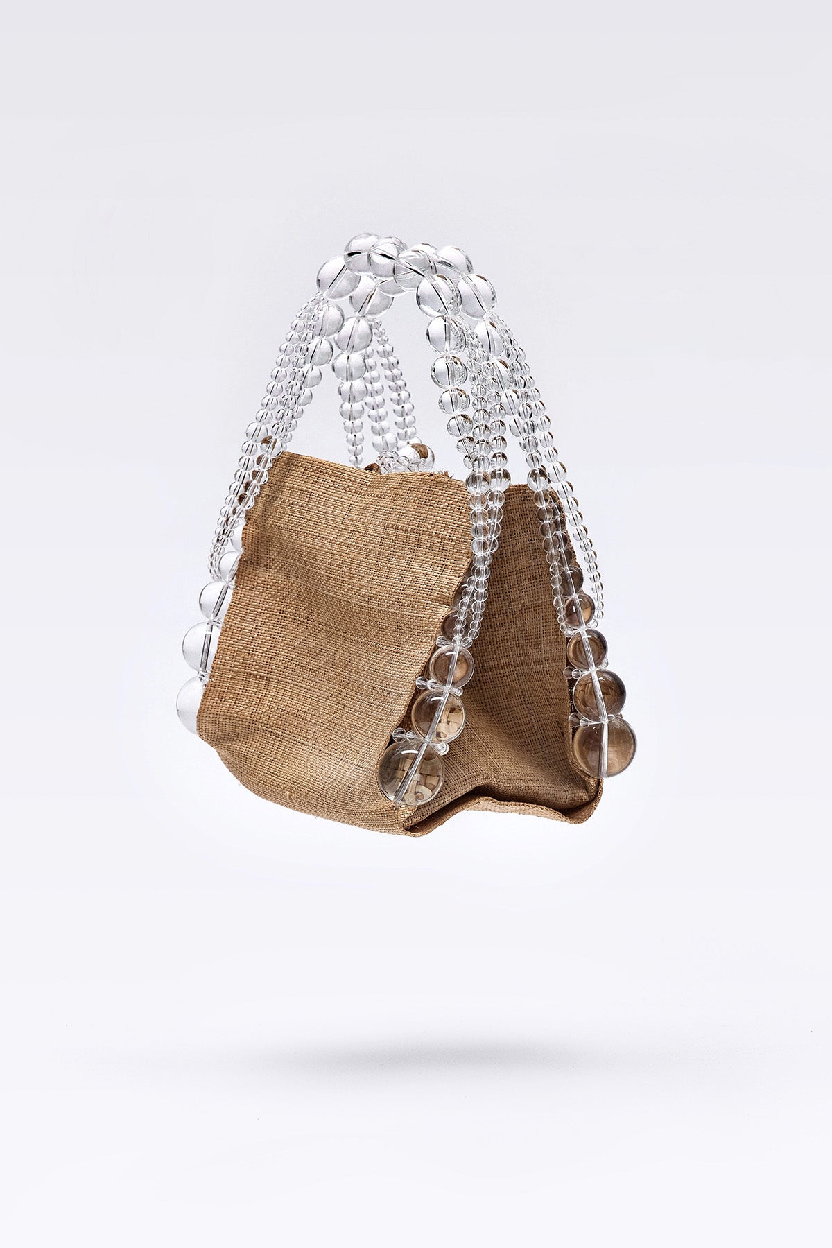 WOMEN GIRL CLEAR BEADS BROWN ACCESSORY PURSE  SHOULDER BUBBLE RAFIA CUBE