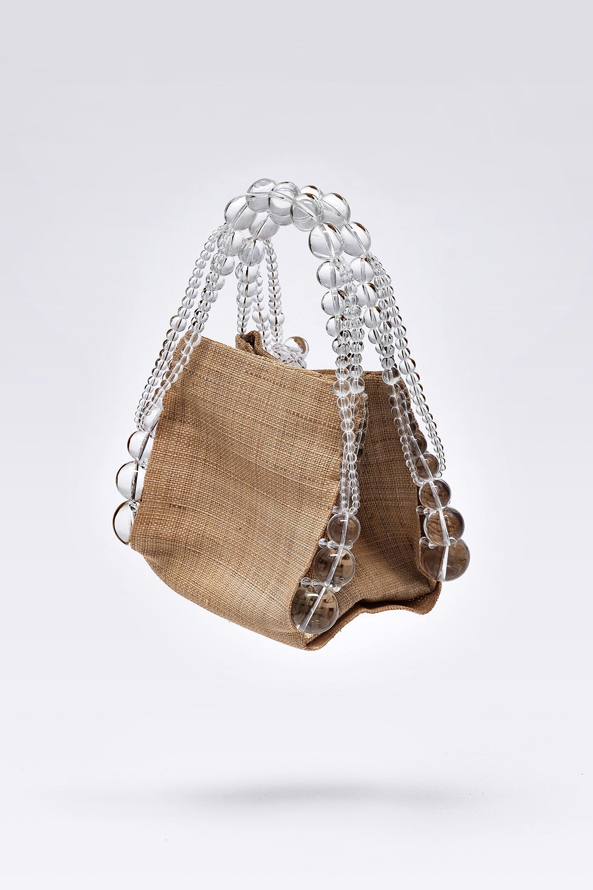 WOMEN GIRL CLEAR BEADS BROWN ACCESSORY PURSE  SHOULDER BUBBLE RAFIA CUBE
