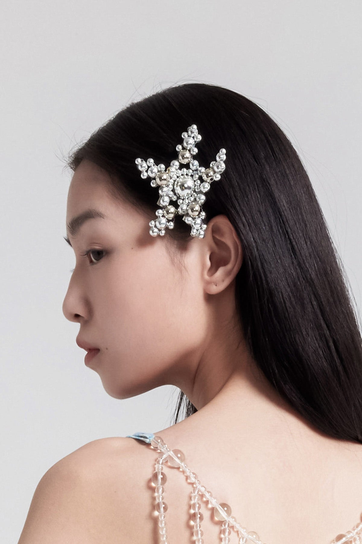 WOMEN GIRL ACCESSORY SILVER METALLIC BEADS BUBBLE STAR HAIR CLIP
