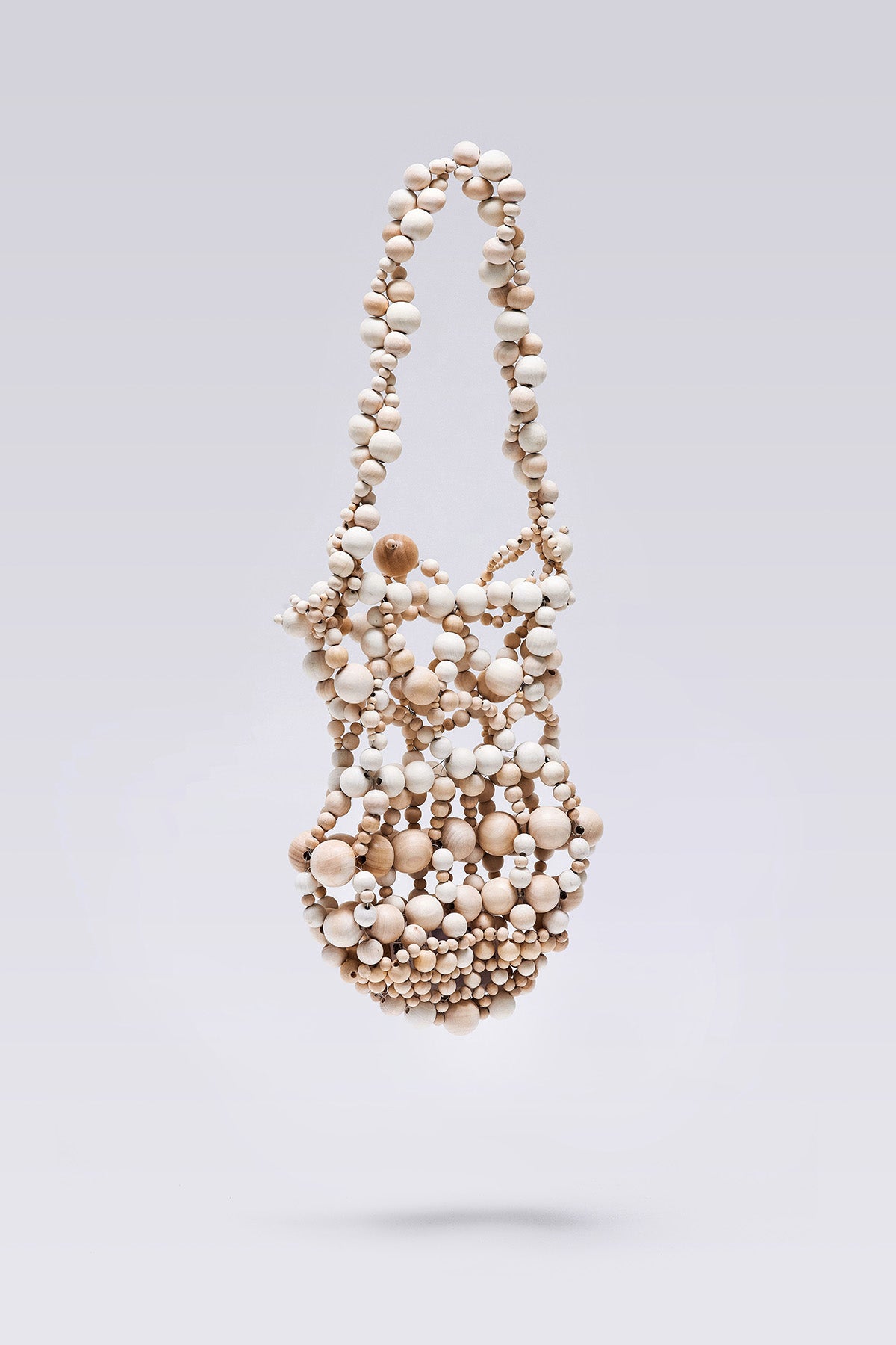 WOMEN GIRL WHITE BEIGE BEADS BROWN ACCESSORY PURSE BUBBLE WOOD BACKPACK 