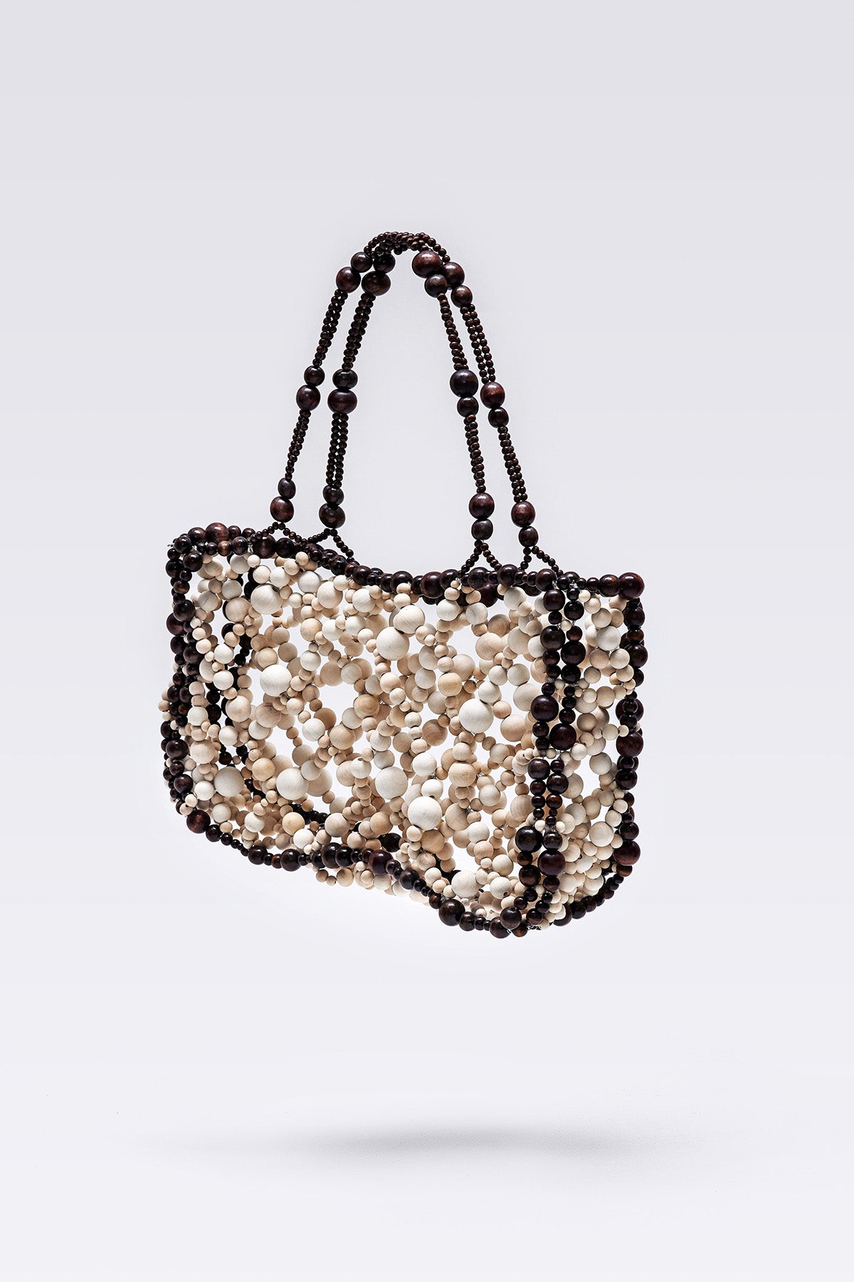 WOMEN GIRL BROWN BEIGE BEADS BROWN ACCESSORY PURSE SHOULDER BUBBLE WOOD LAPTOP BAG