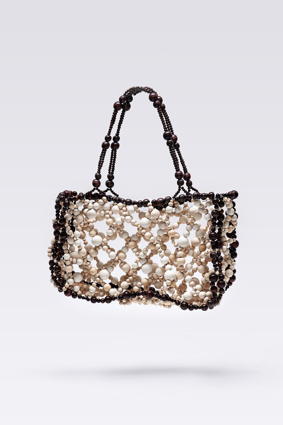 WOMEN GIRL BROWN BEIGE BEADS BROWN ACCESSORY PURSE SHOULDER BUBBLE WOOD LAPTOP BAG