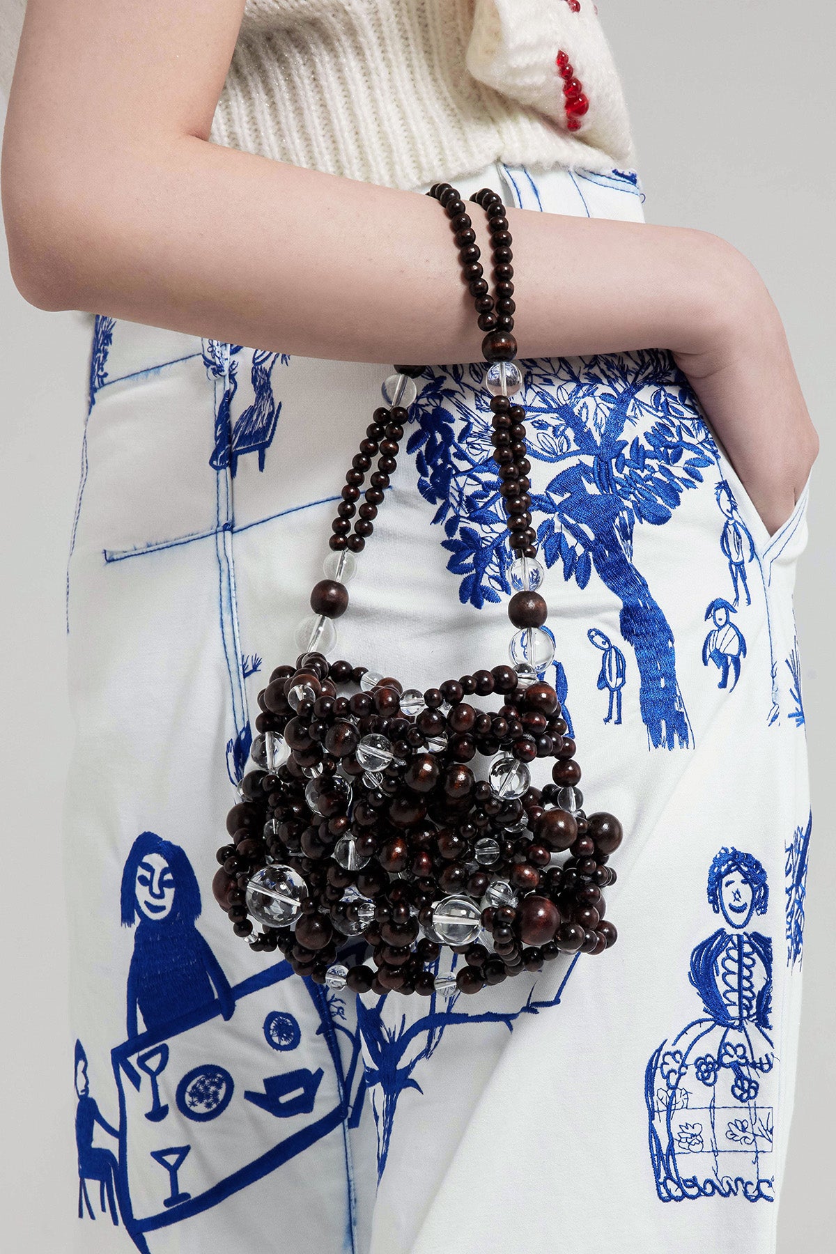WOMEN GIRL CROSSBODY PURSE BROWN ACCESSORY BUBBLE NET MINI SHOULDER BUBBLE WOOD NET BAG