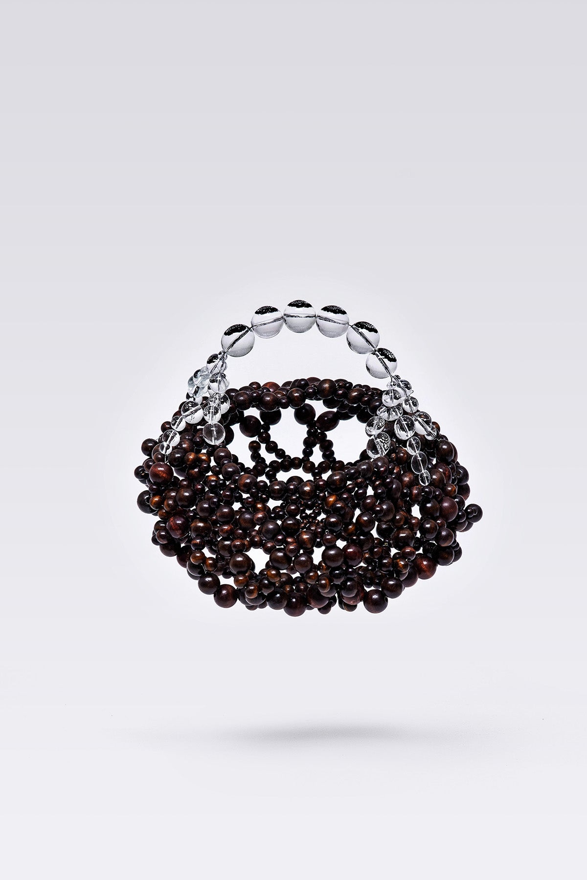 WOMEN GIRL BEADS BROWN ACCESSORY PURSE SHOULDER BUBBLE WOOD OVAL BAG
