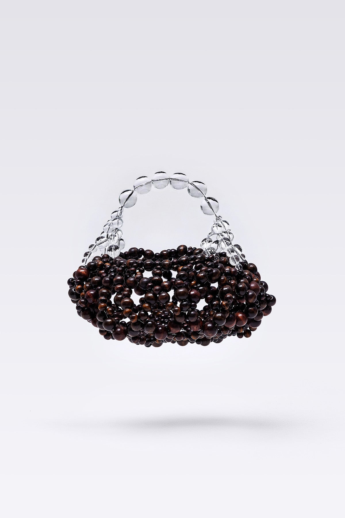 WOMEN GIRL BEADS BROWN ACCESSORY PURSE SHOULDER BUBBLE WOOD OVAL BAG