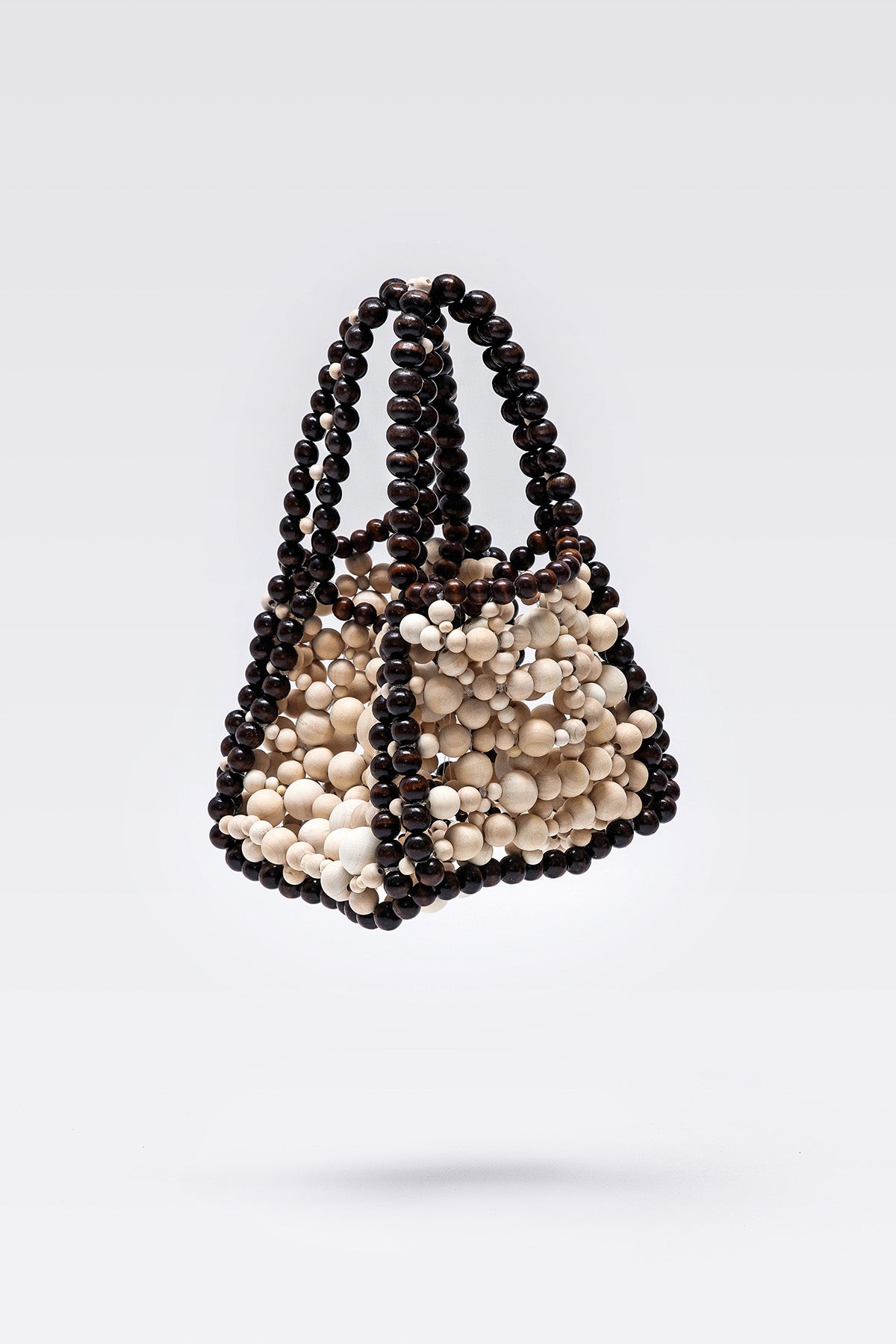 WOMEN GIRL BROWN BEIGE BEADS BROWN ACCESSORY PURSE SHOULDER BUBBLE WOOD SQUARE BAG