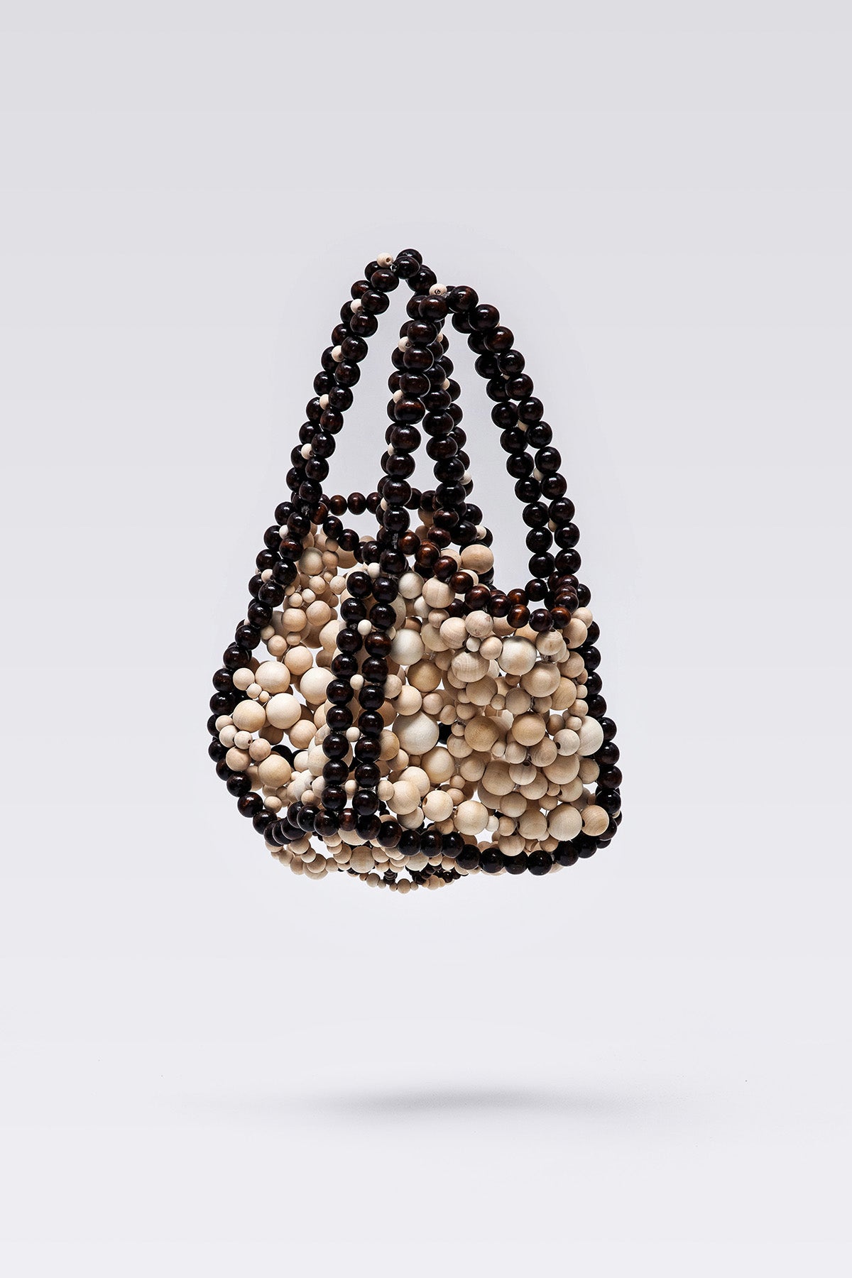 WOMEN GIRL BROWN BEIGE BEADS BROWN ACCESSORY PURSE SHOULDER BUBBLE WOOD SQUARE BAG