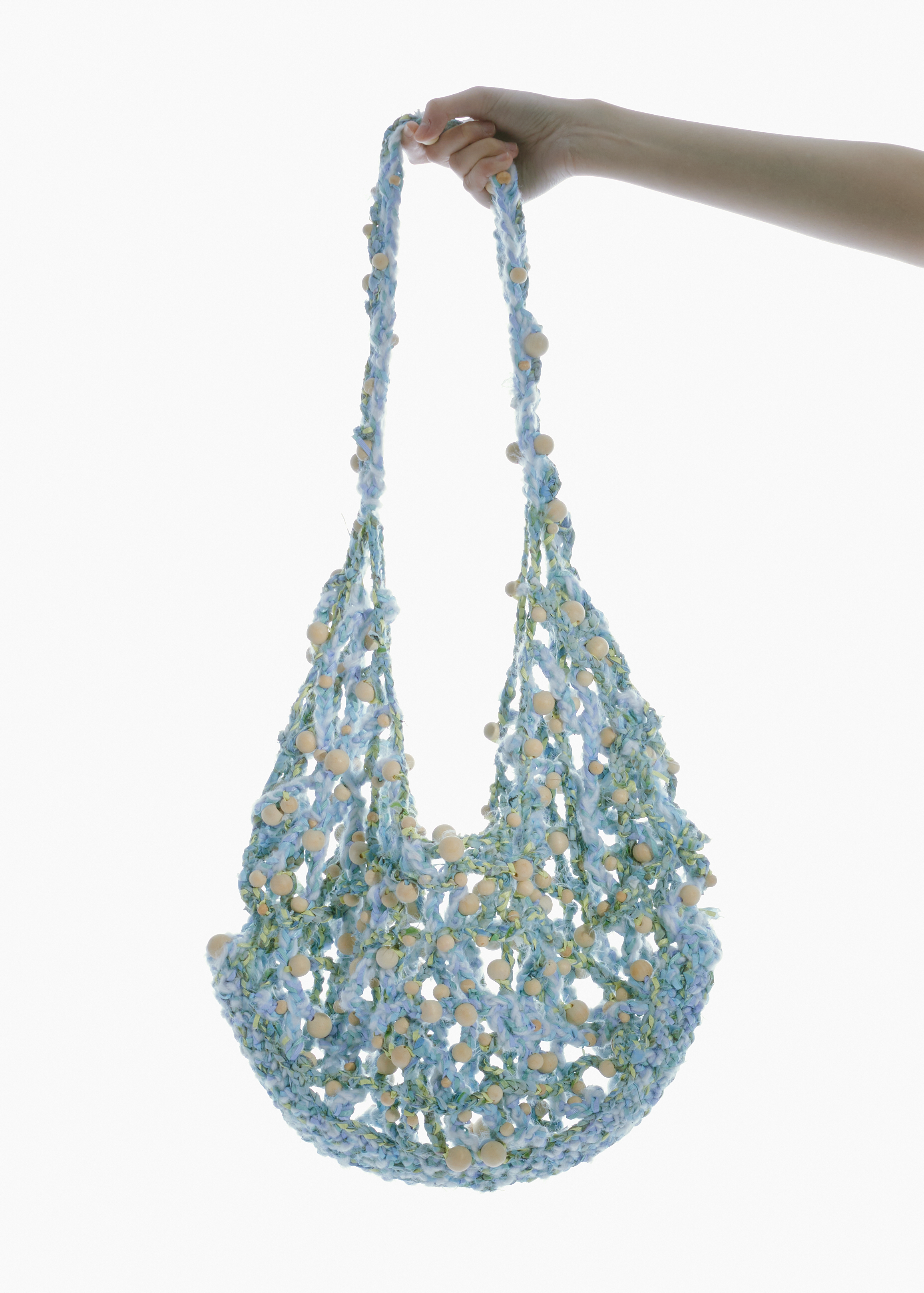 CROCHET BEADED SLOUCH BAG SHOULDER CROSSBODY BLUE