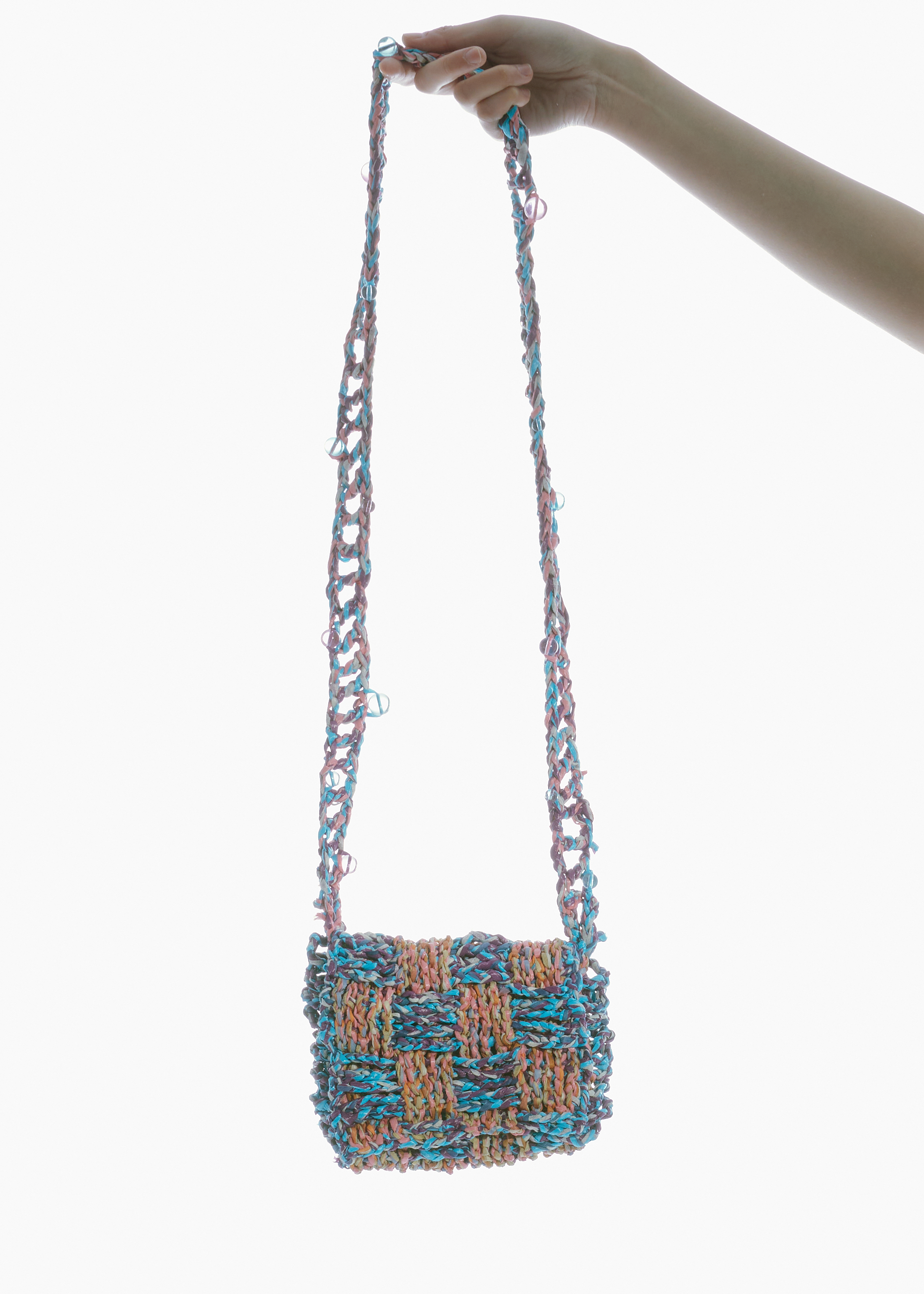 CROCHET WEAVED CROSSBODY BAG BLUE MINI CROSSBODY SHOULDER