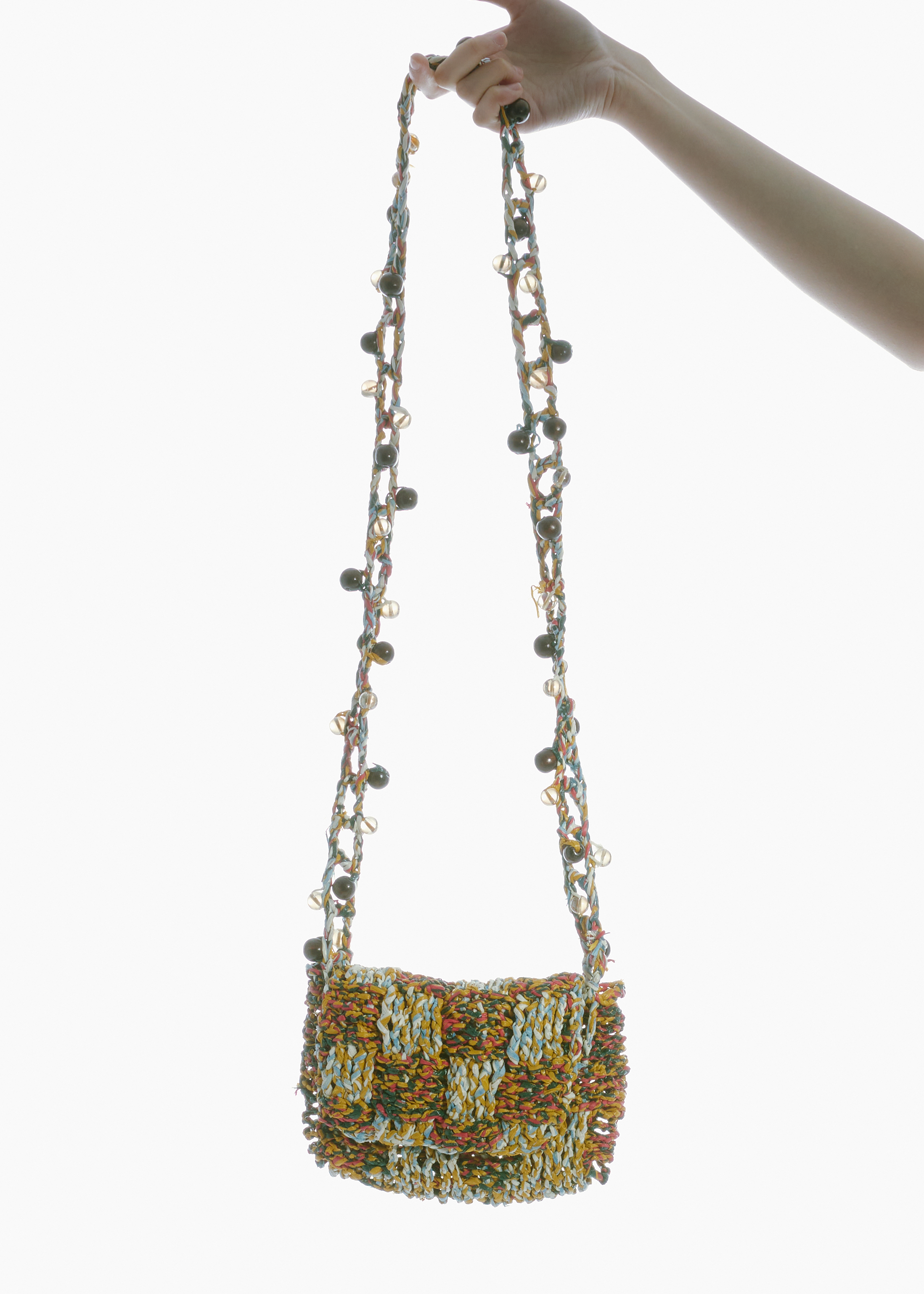 CROCHET WEAVED CROSSBODY BAG BROWN MINI CROSSBODY SHOULDER