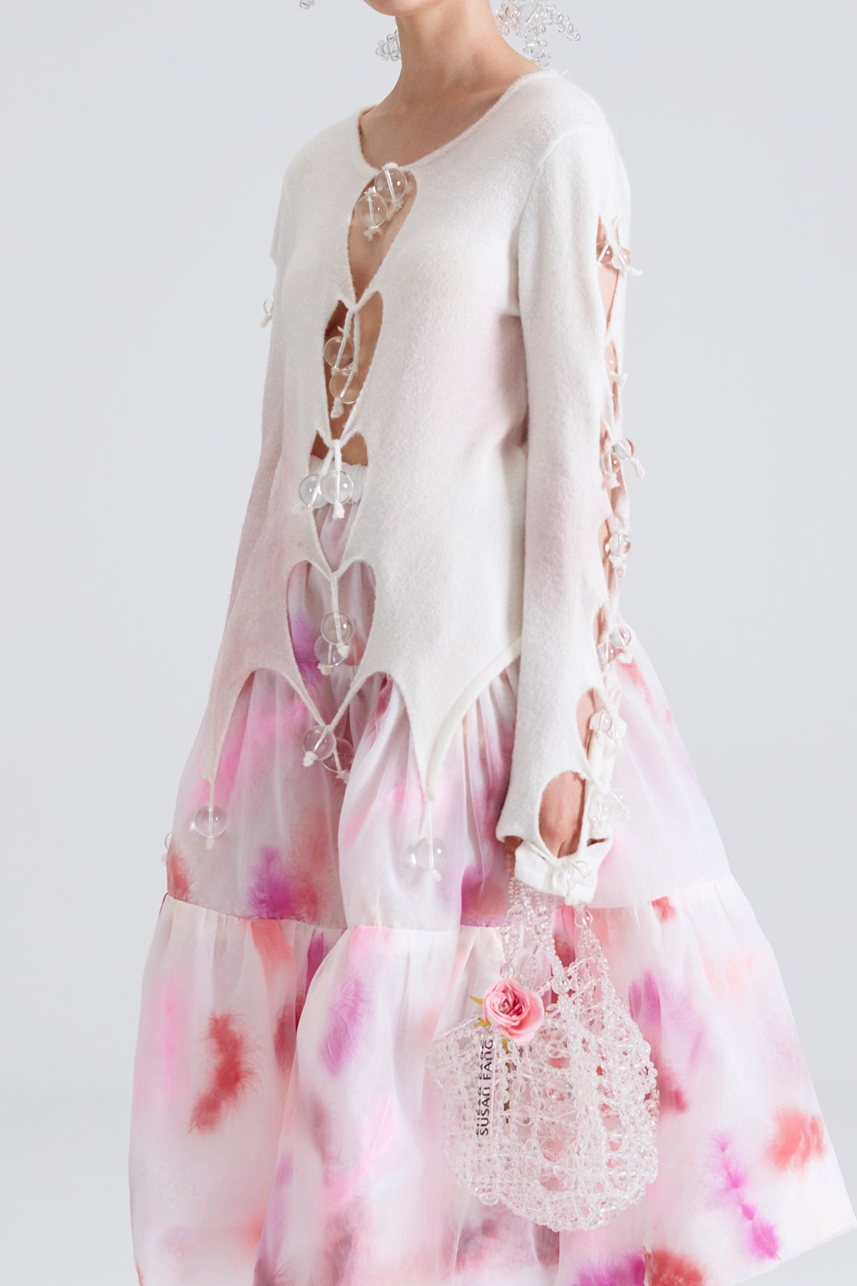 WOMEN GIRL PINK WHITE RED MIDI FEATHER A LINE SKIRT