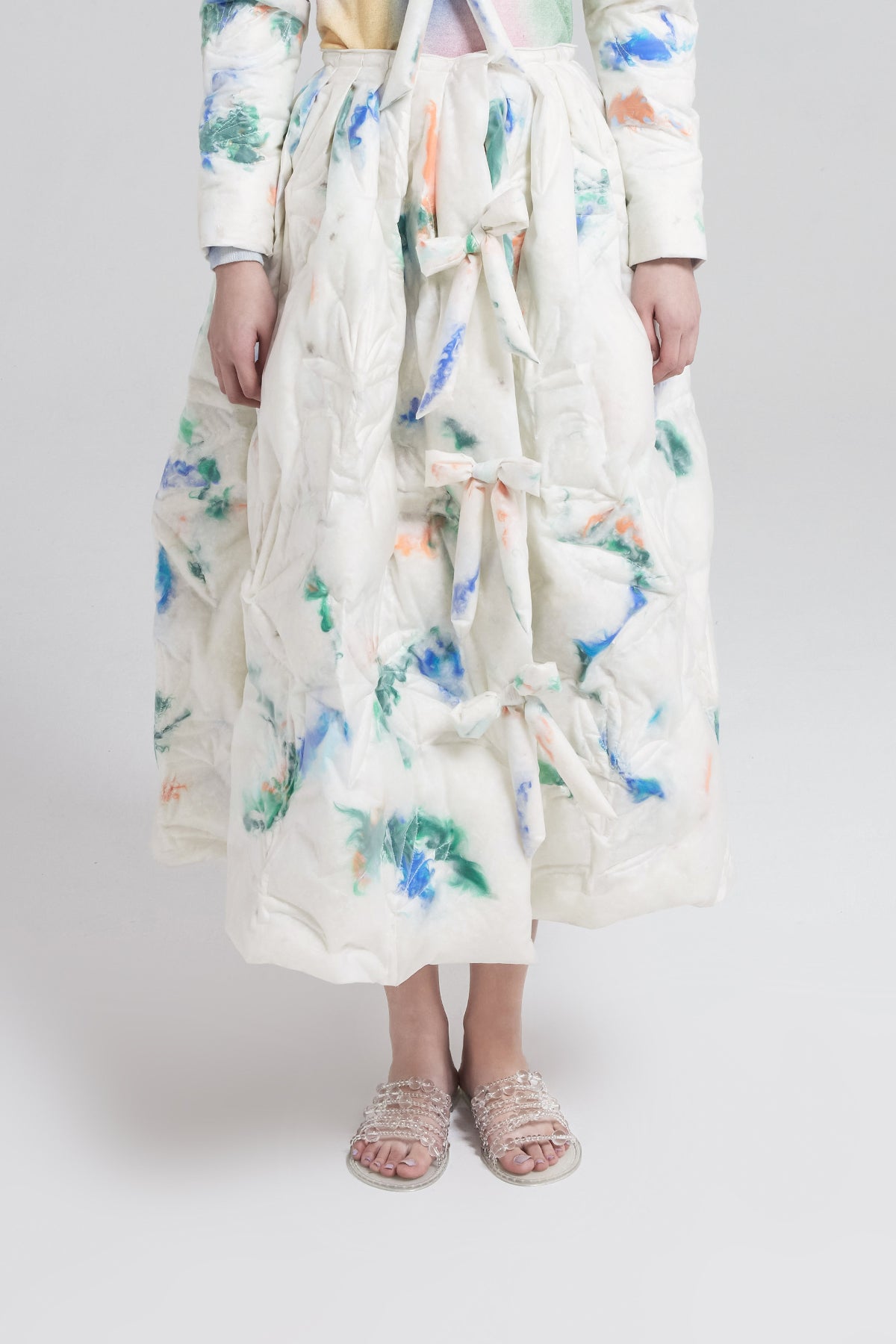 WOMEN GIRL MAXI WHITE LONG BOW RIBBON FEATHER PUFFER SKIRT