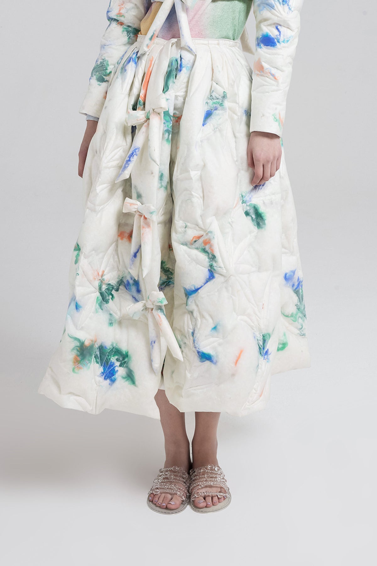 WOMEN GIRL MAXI WHITE LONG BOW RIBBON FEATHER PUFFER SKIRT