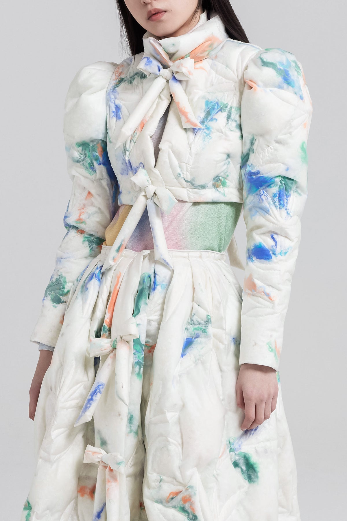 WOMEN GIRL MAXI WHITE LONG BOW RIBBON FEATHER PUFFER SKIRT