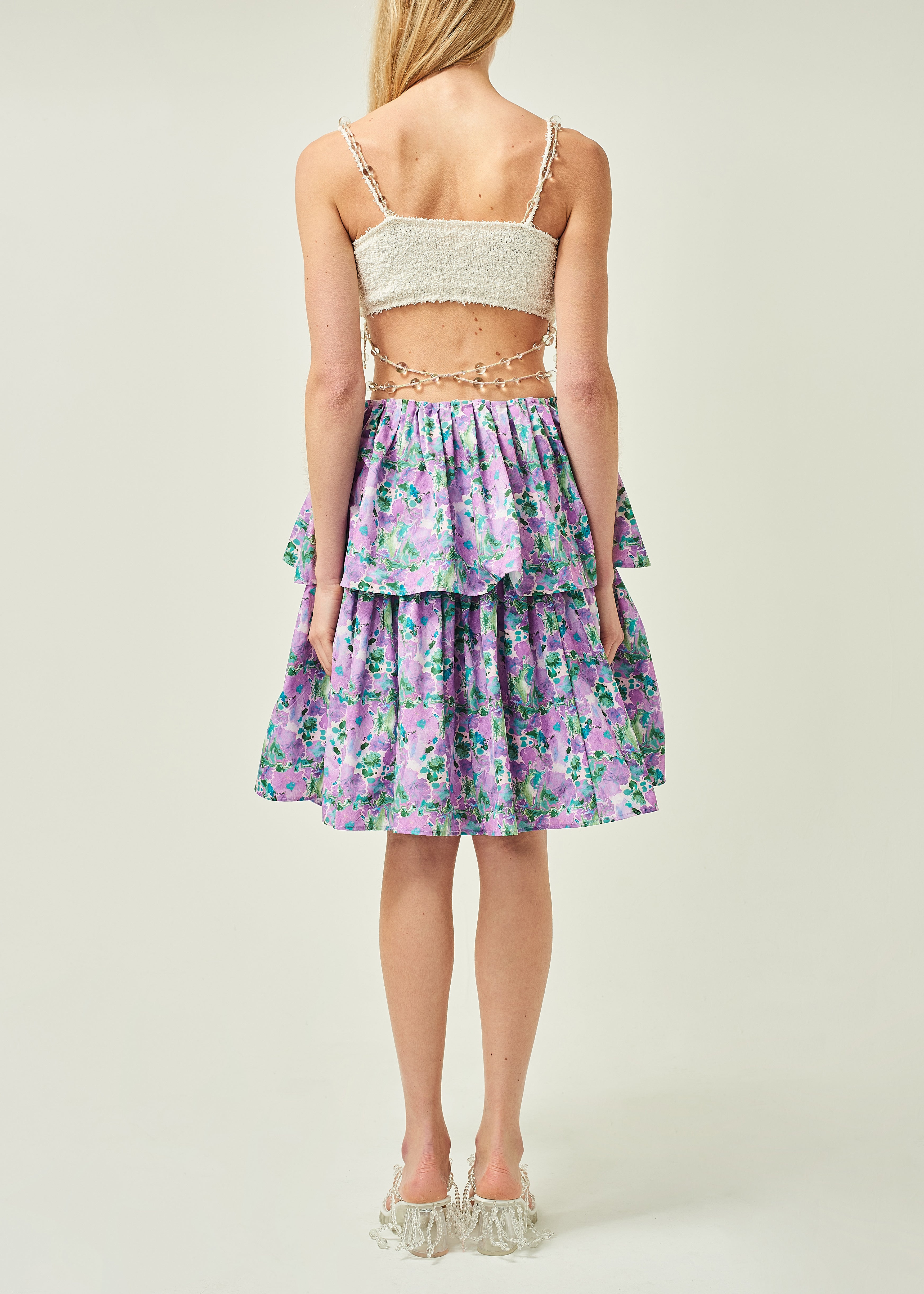 WOMEN PURPLE FLORAL SHORT STYLE FLORAL PRINTED SKIRT