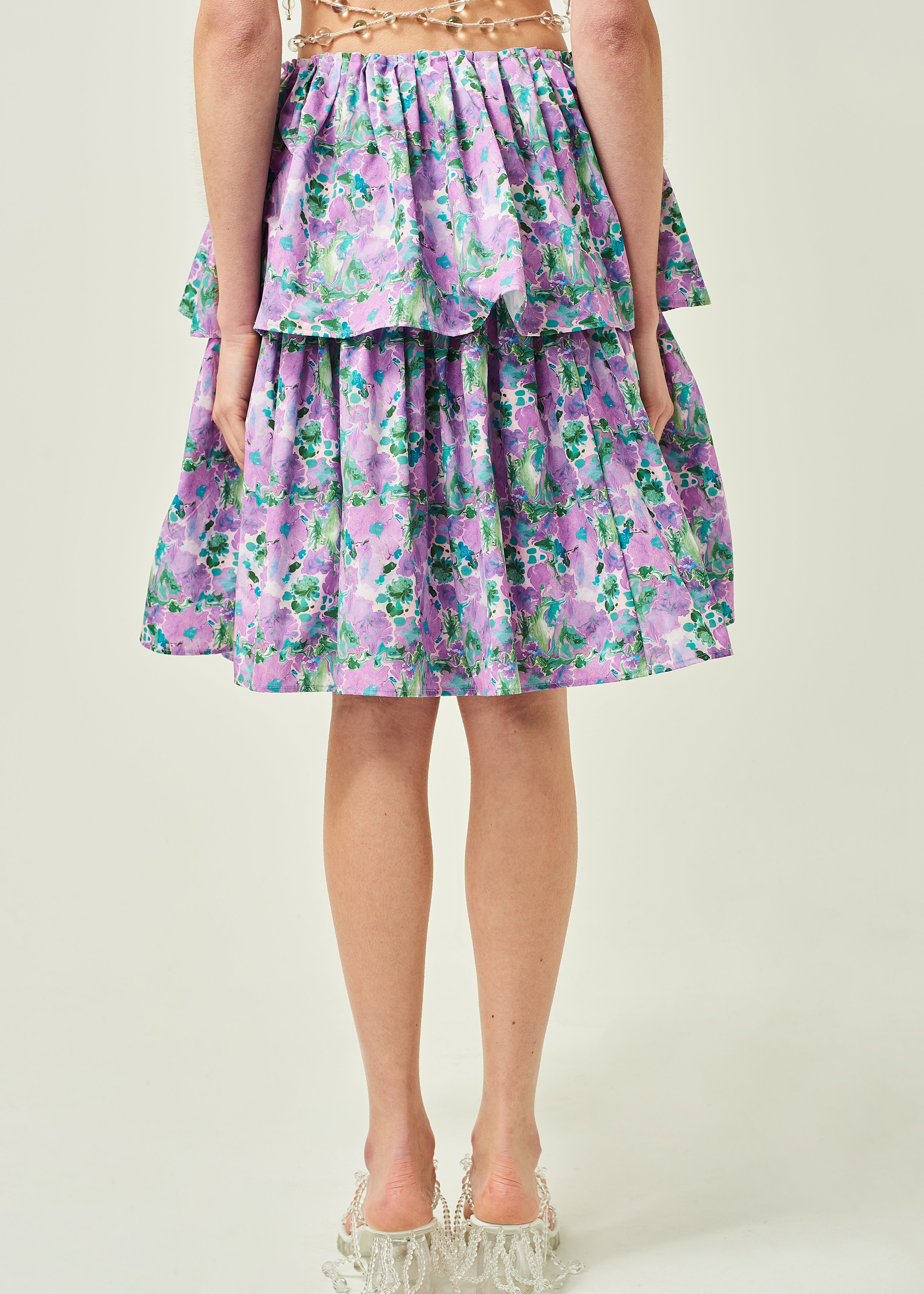 WOMEN PURPLE FLORAL SHORT STYLE FLORAL PRINTED SKIRT