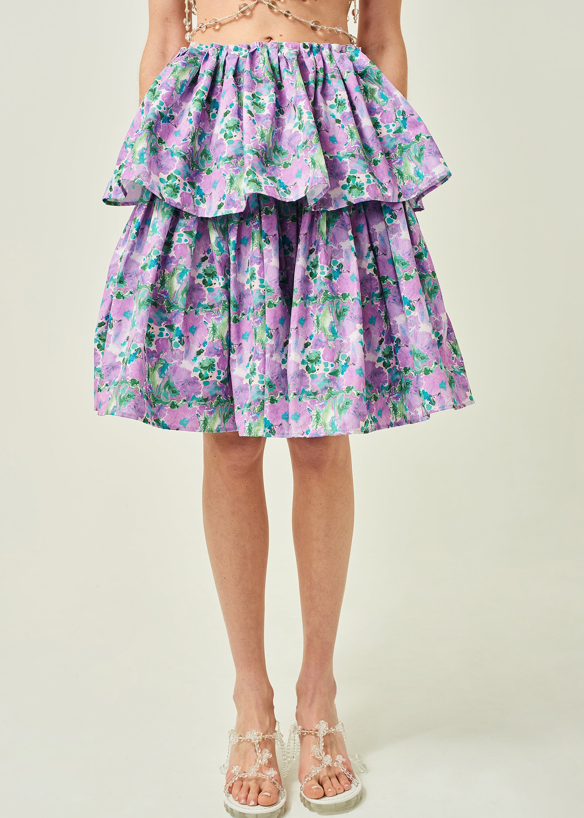 WOMEN PURPLE FLORAL SHORT STYLE FLORAL PRINTED SKIRT