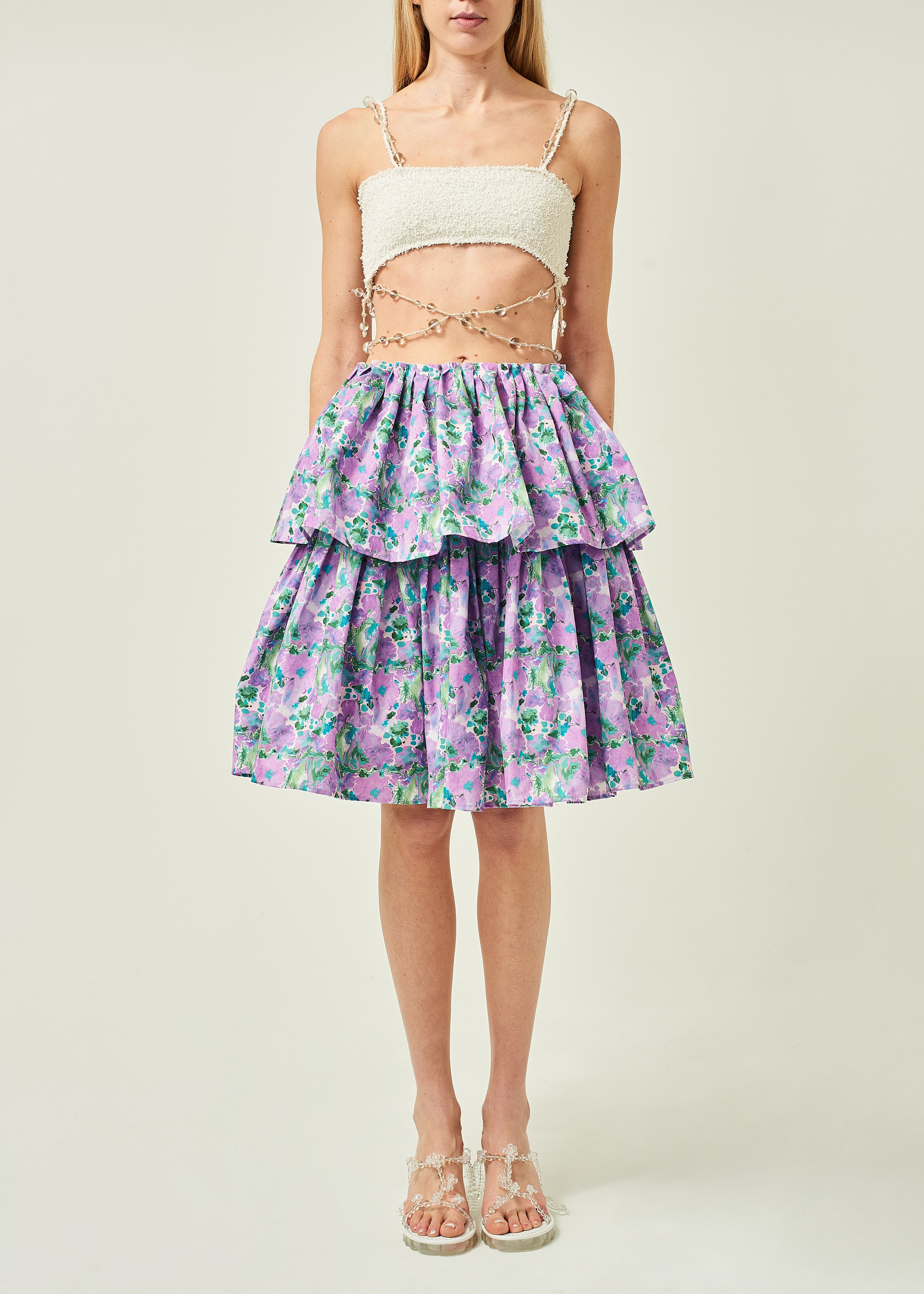 WOMEN PURPLE FLORAL SHORT STYLE FLORAL PRINTED SKIRT