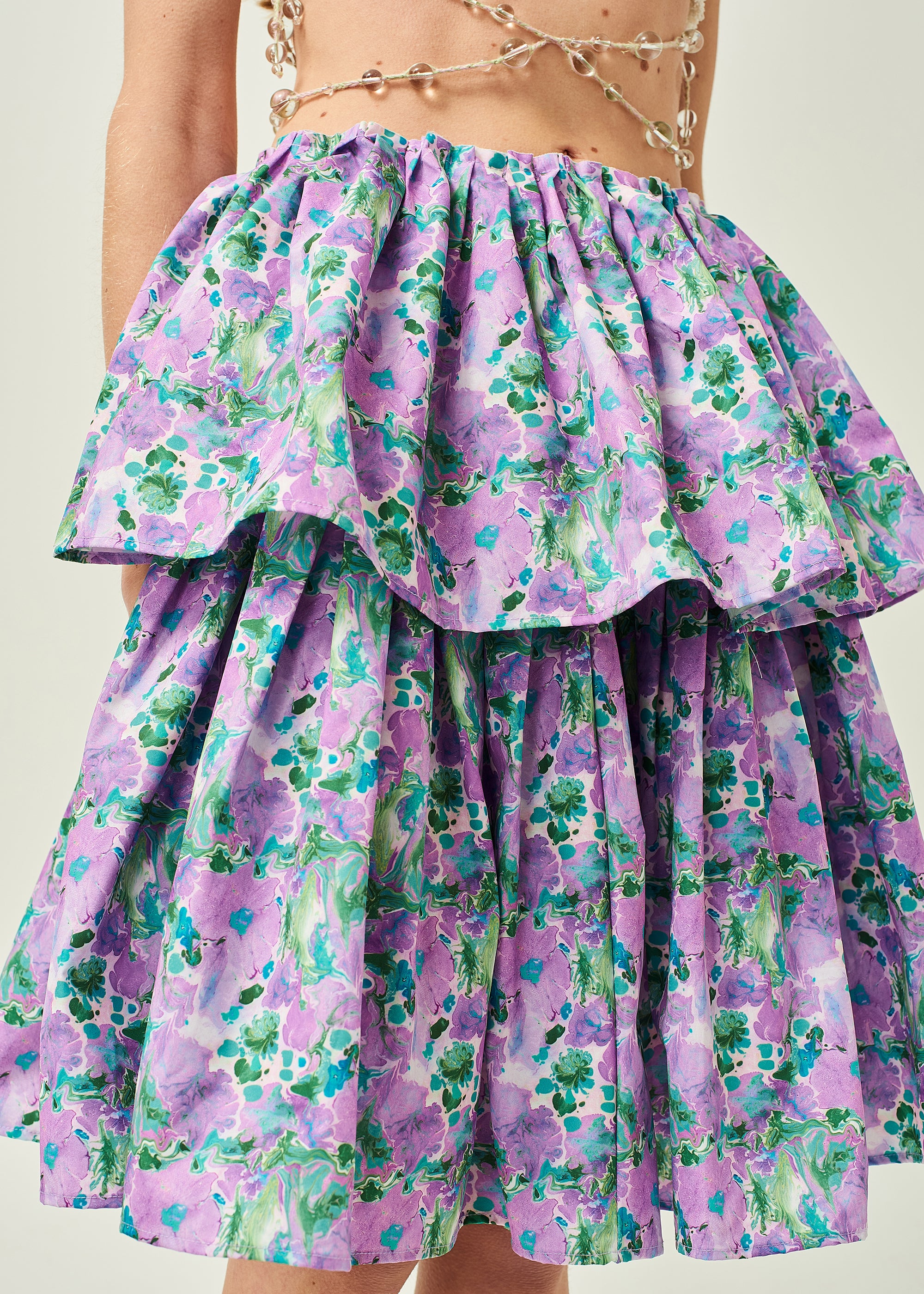 WOMEN PURPLE FLORAL SHORT STYLE FLORAL PRINTED SKIRT