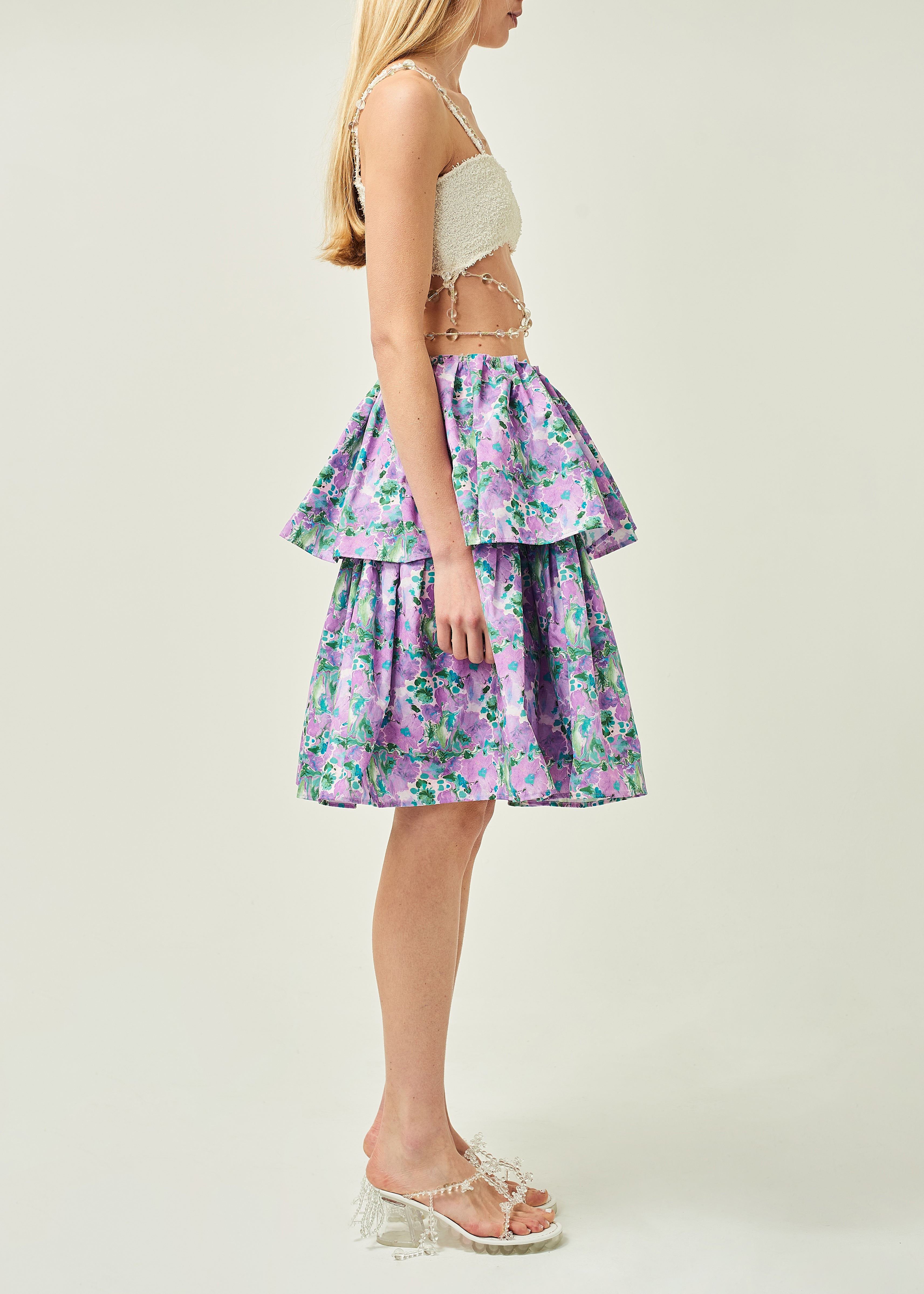 WOMEN PURPLE FLORAL SHORT STYLE FLORAL PRINTED SKIRT