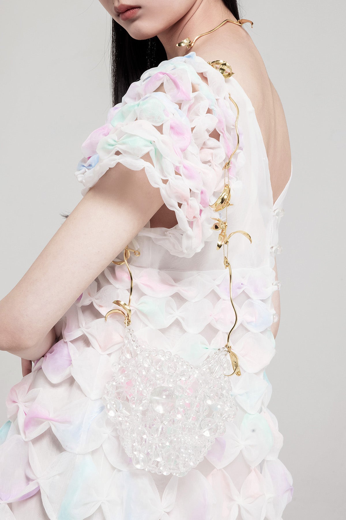 WOMEN GIRL ACCESSORY CLEAR BEADS STYLE GOLDEN LEAF WISHES BUBBLE CIRCLE BAG