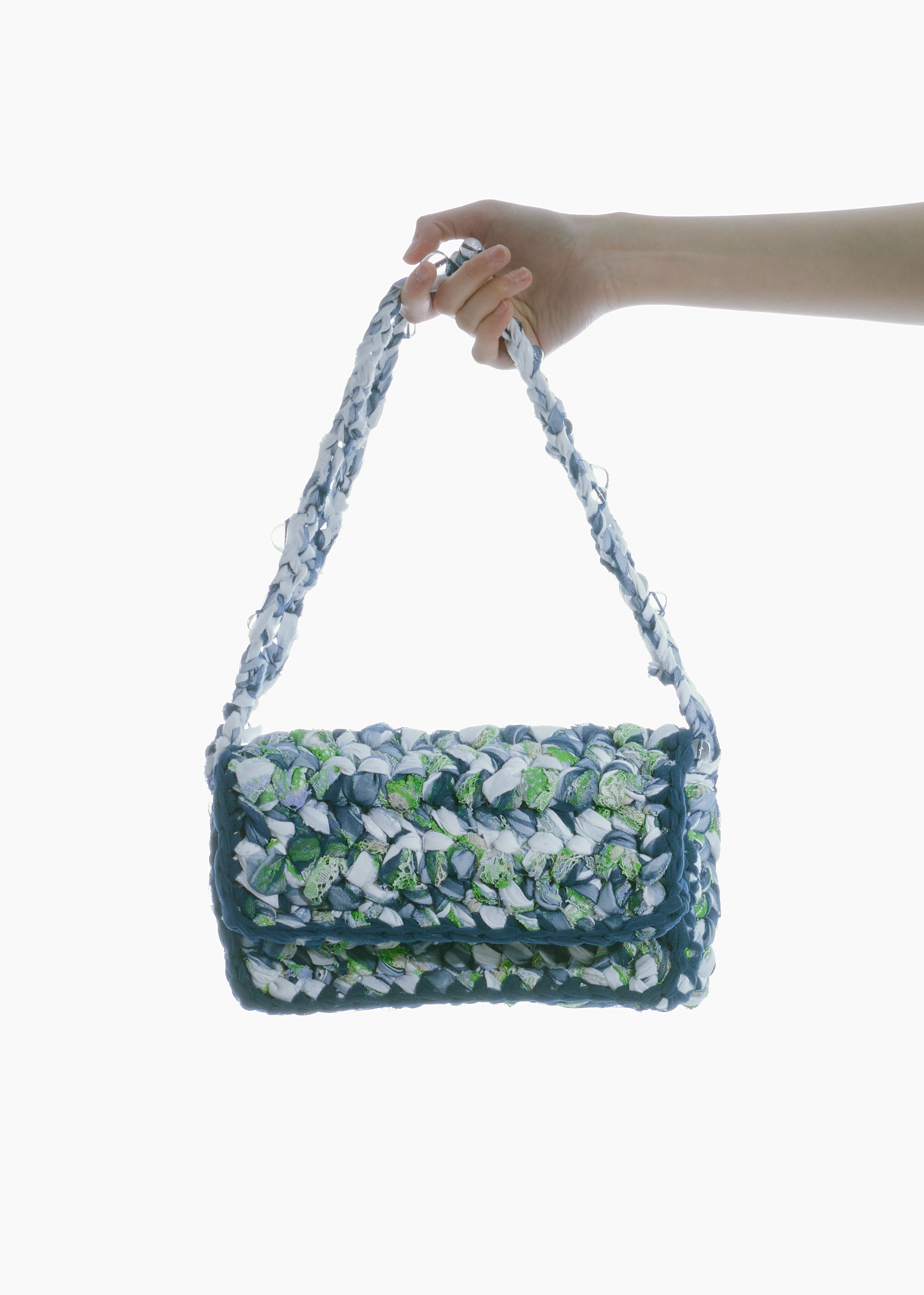 LACE CROCHET LARGE SHOULDER BAG WOMEN PURSE SHOULDER BLUE
