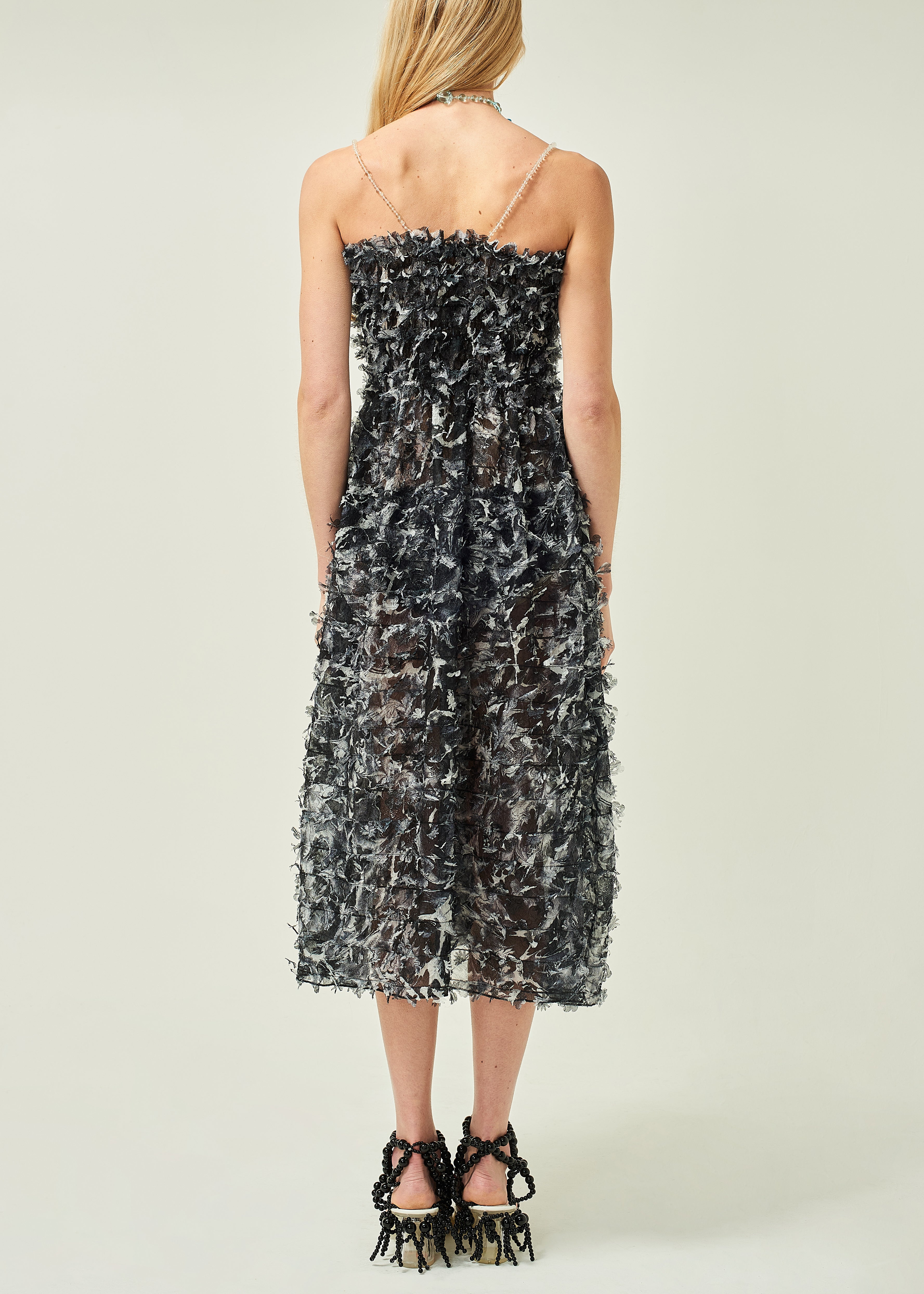 WOMEN STYLE BLACK MIDI LASER CUT DRESS
