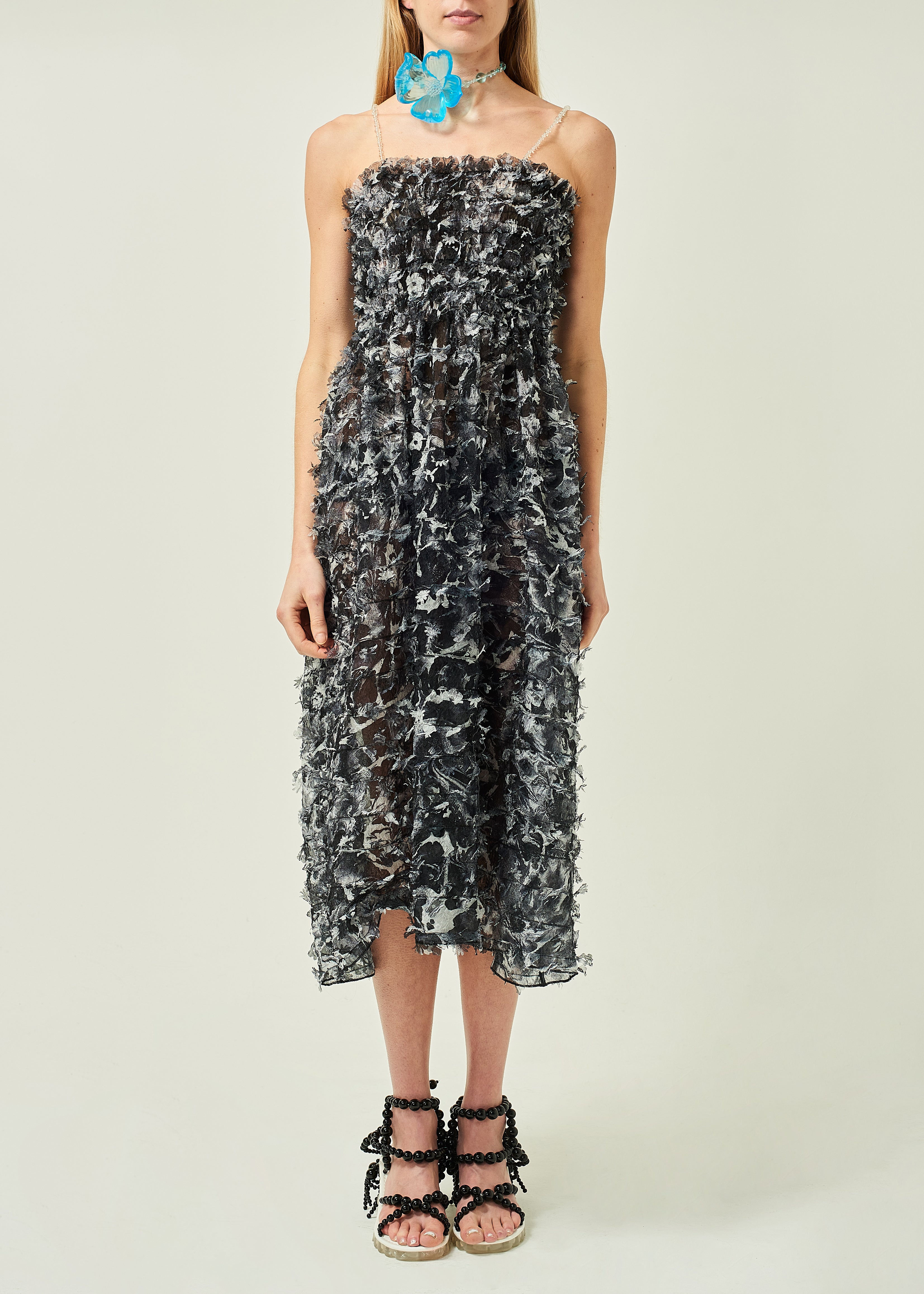 WOMEN STYLE BLACK MIDI LASER CUT DRESS
