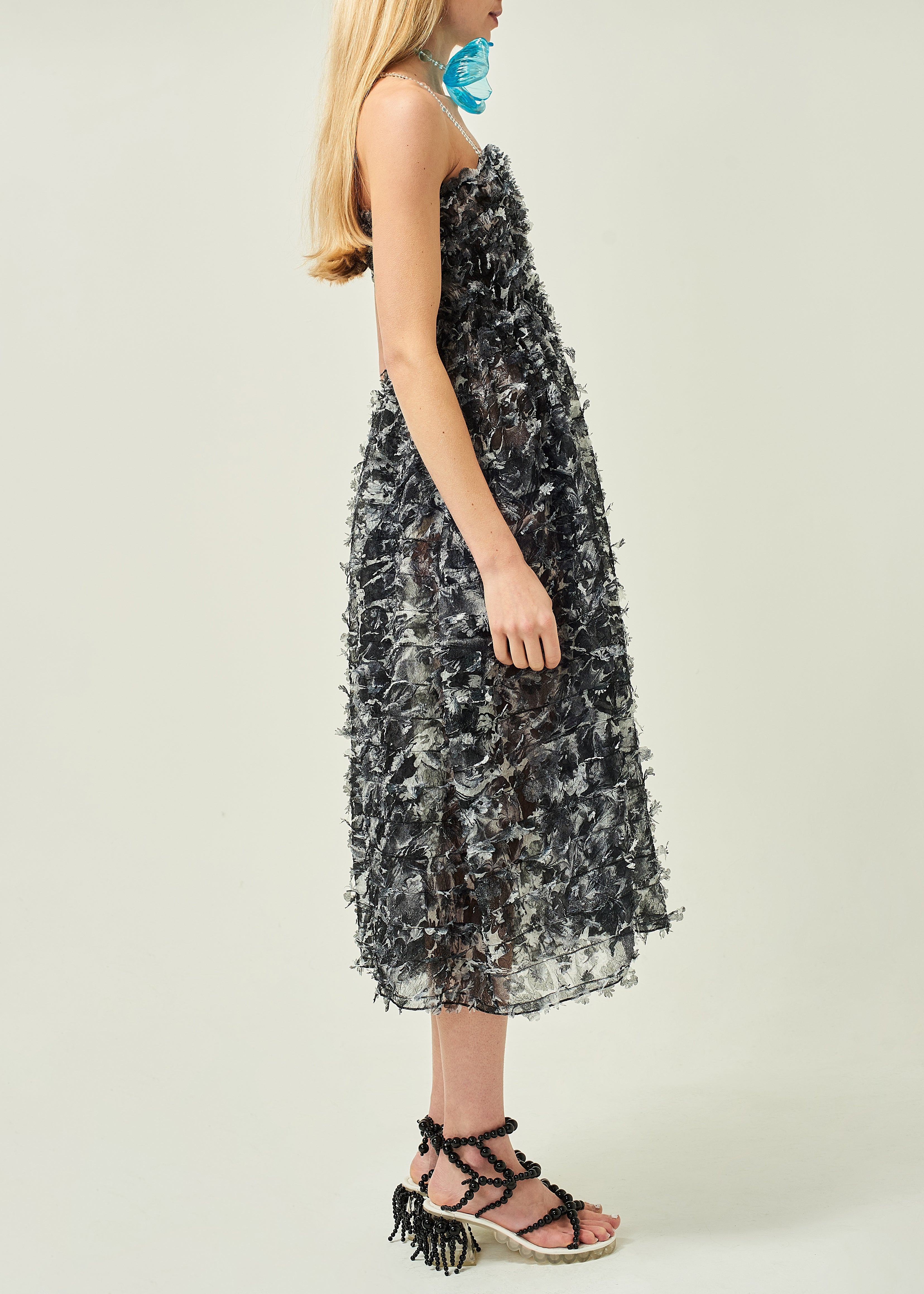 WOMEN STYLE BLACK MIDI LASER CUT DRESS