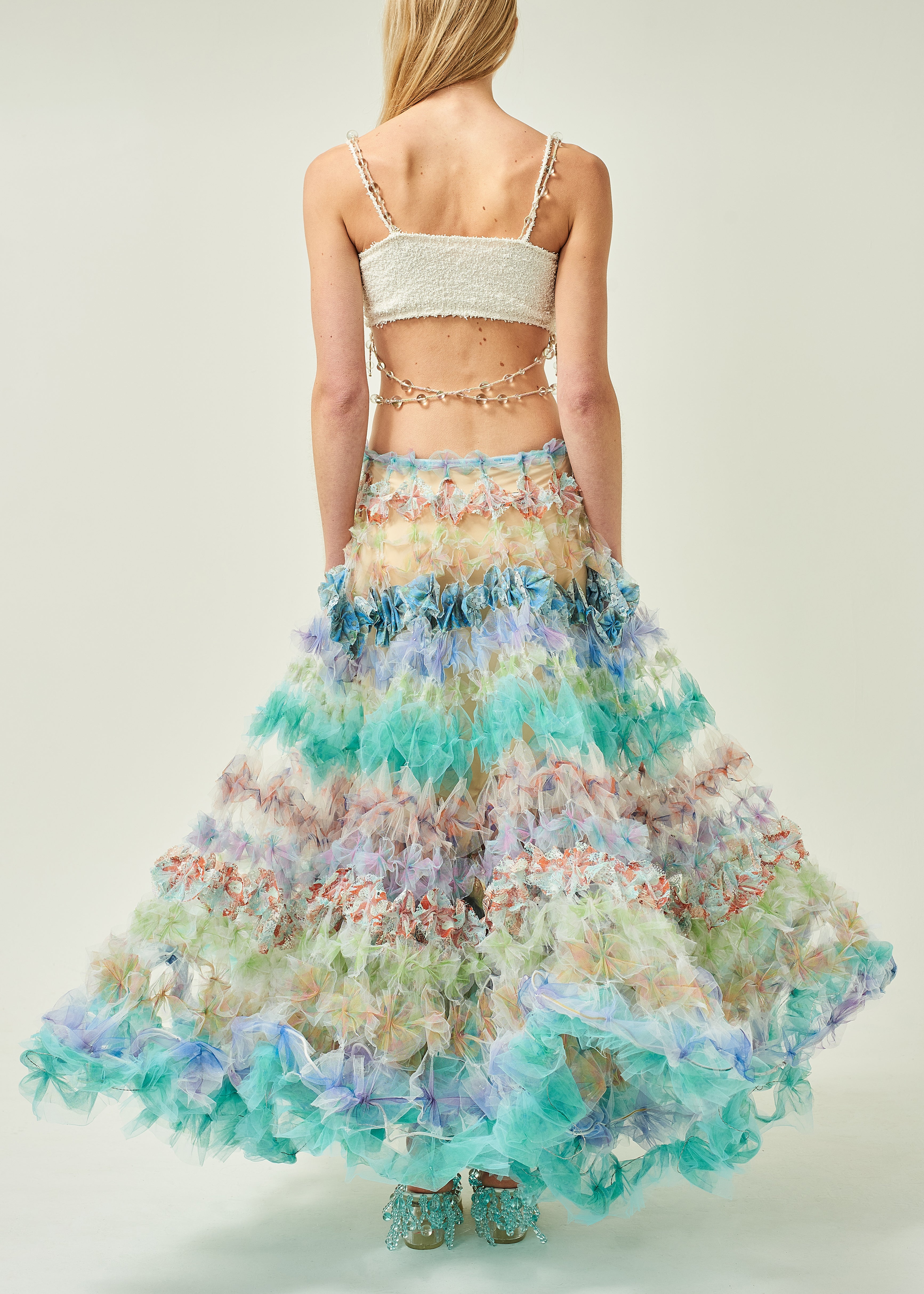 WOMEN LONG PASTEL GREEN MEGA AIR FLOWER SKIRT