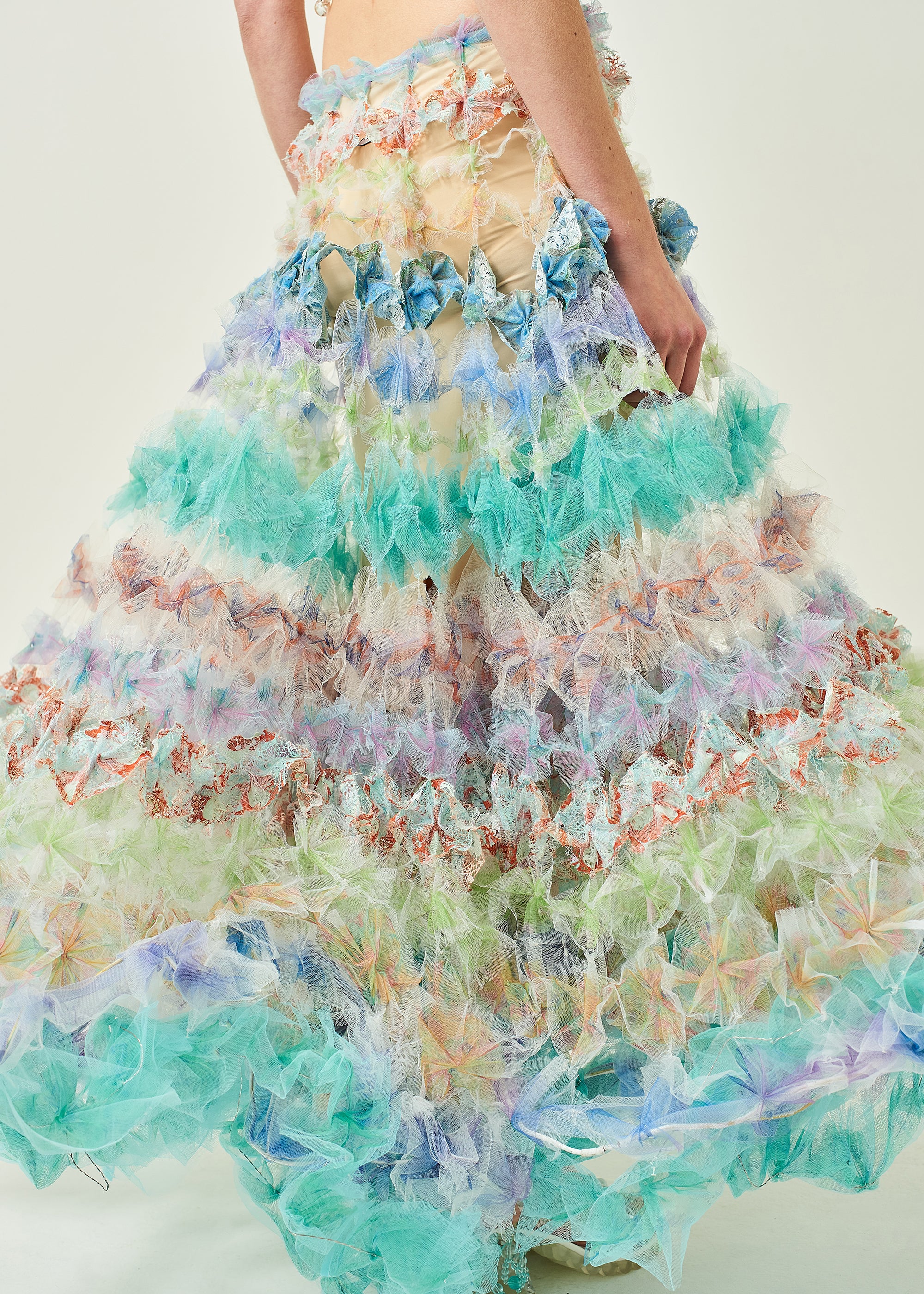 WOMEN LONG PASTEL GREEN MEGA AIR FLOWER SKIRT