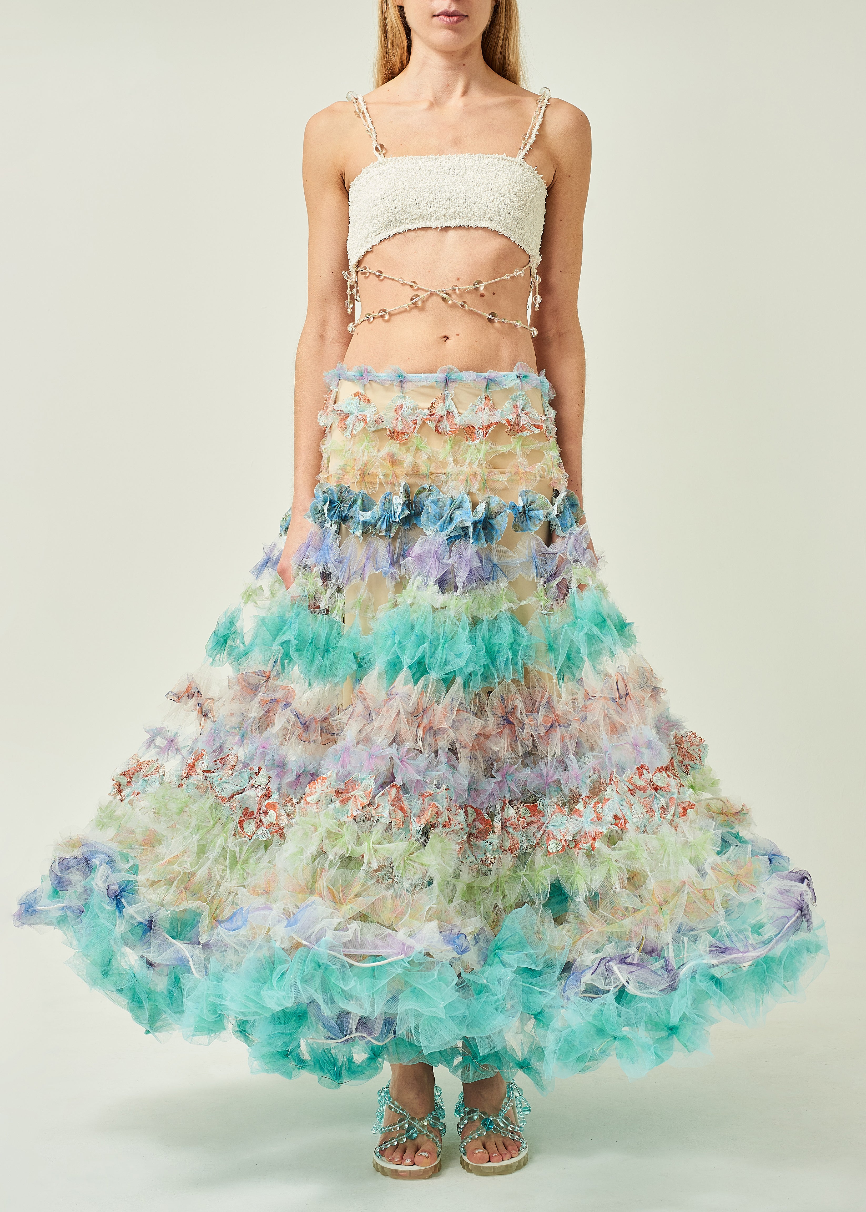 WOMEN LONG PASTEL GREEN MEGA AIR FLOWER SKIRT