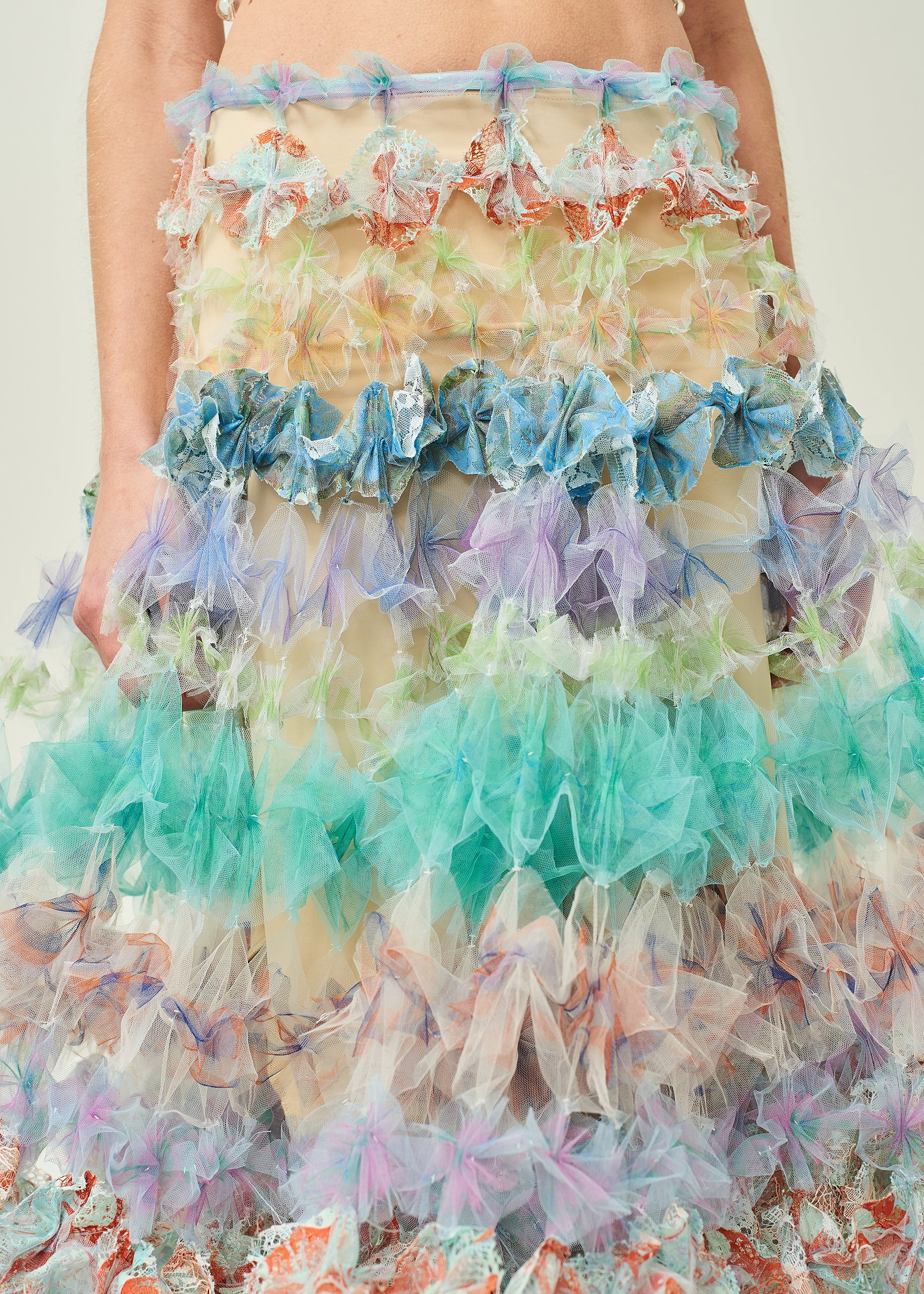 WOMEN LONG PASTEL GREEN MEGA AIR FLOWER SKIRT